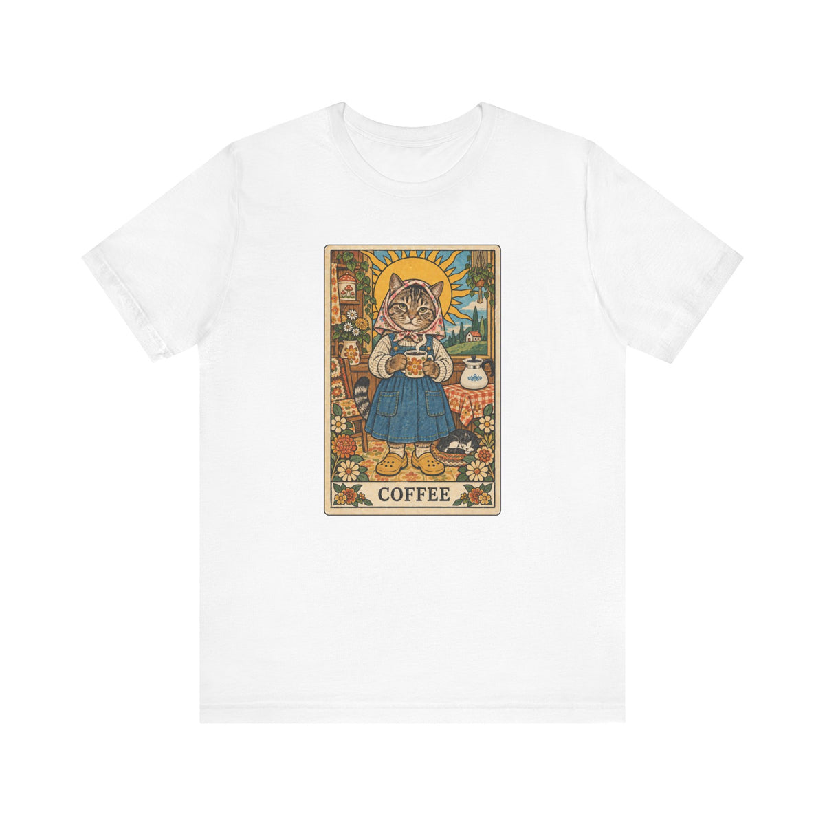 Babushka Cat Coffee Tarot Unisex Jersey Short Sleeve Tee