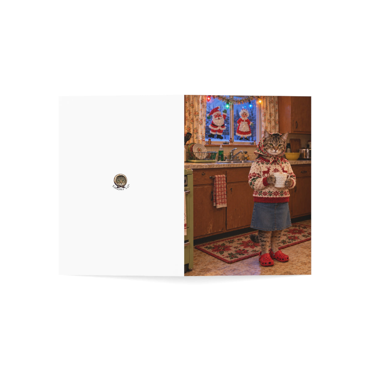Babushka Cat Nostalgic Kitchen Christmas Greeting Cards Set of 10
