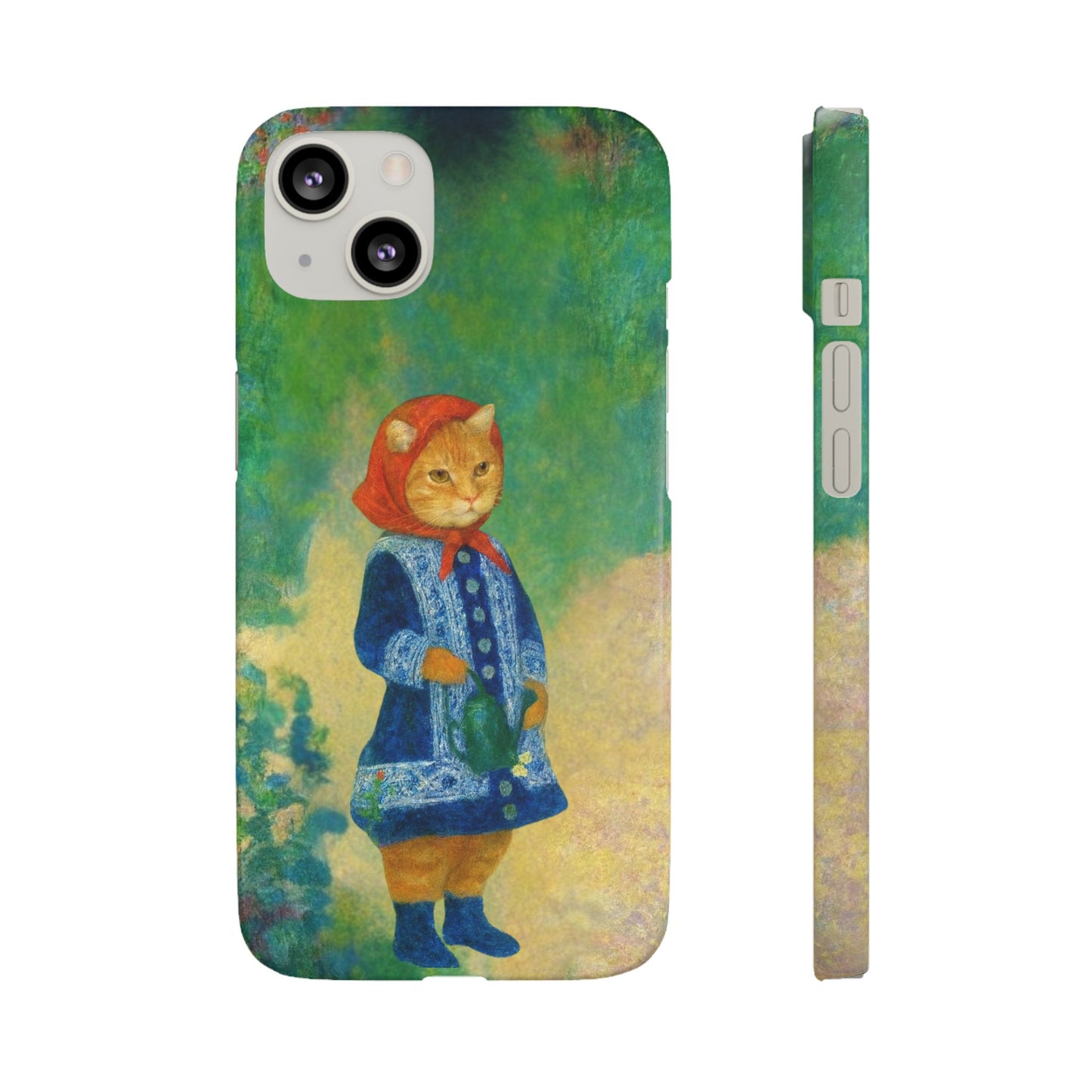 Babushka Cat With a Watering Can x Renoir Funny Art  Slim Phone Case