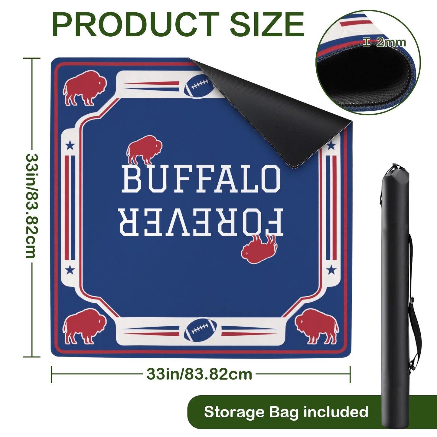 BUFFALO FOREVER Stitched-Edge Mahjong Table Mat 33" x 33" | Ships from USA