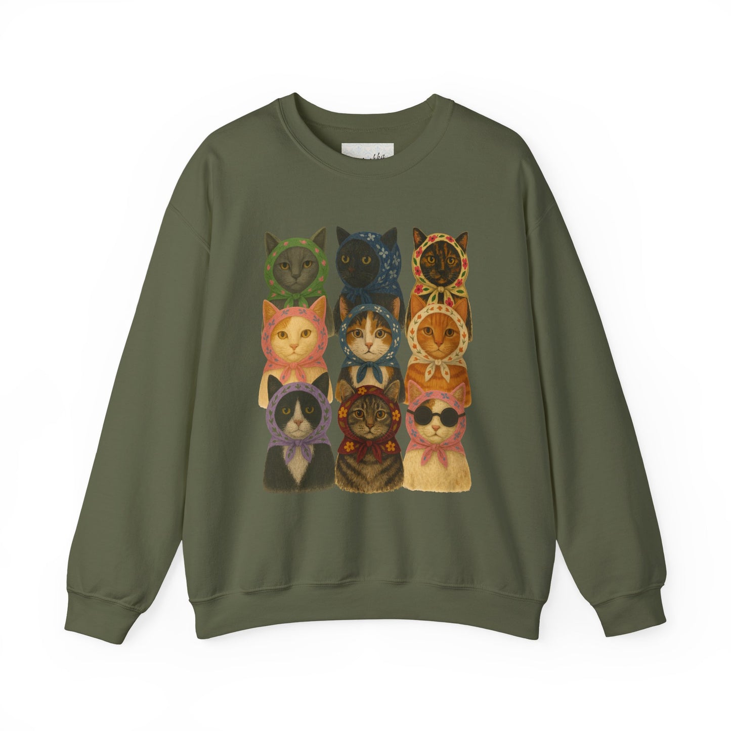 Babushka Cats Varieties Kitschy Cat Crewneck Sweatshirt
