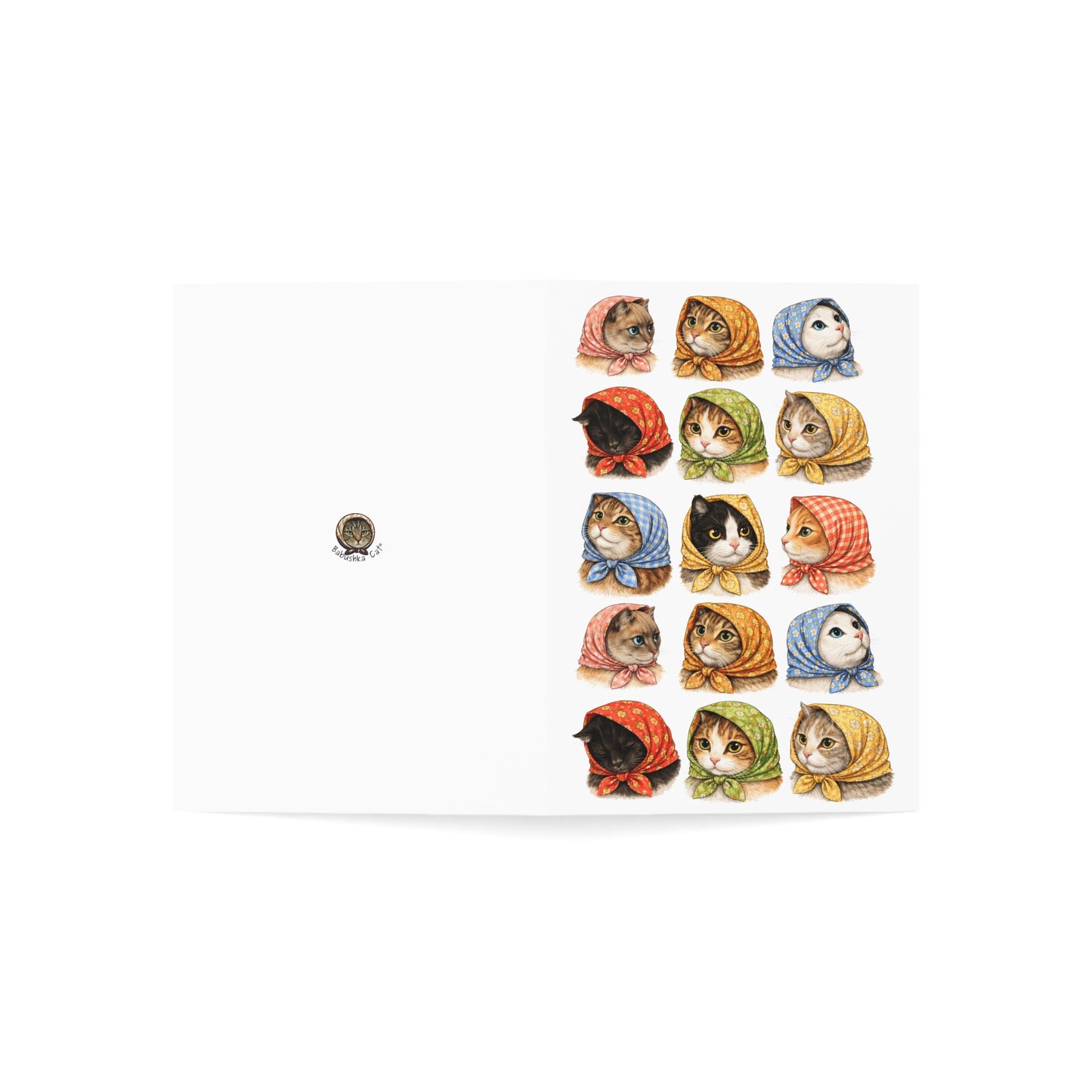 Babushka Cat General Greeting Cards Set of 10-Blank Inside