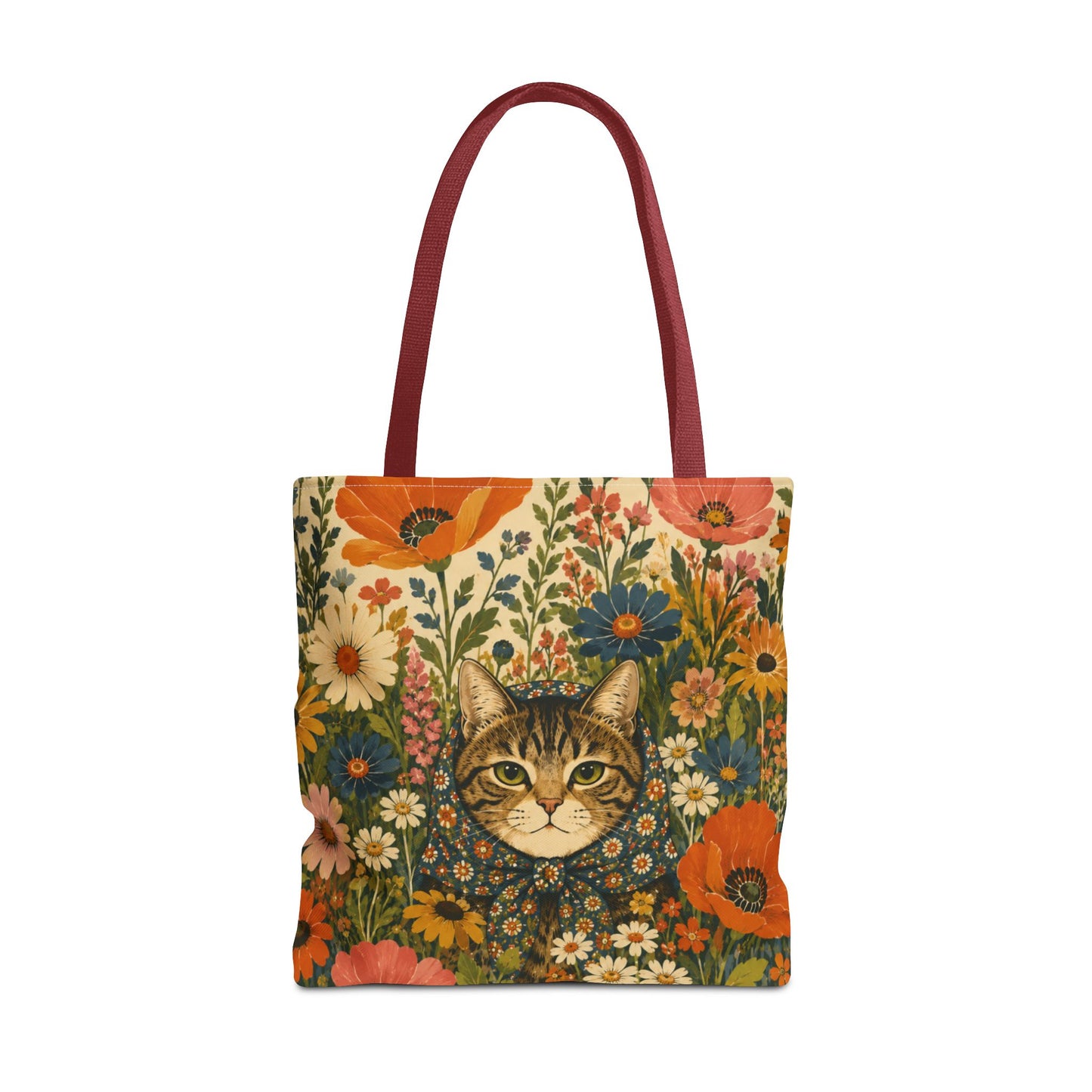 Babushka Cat Peeky Gardens Reusable Tote