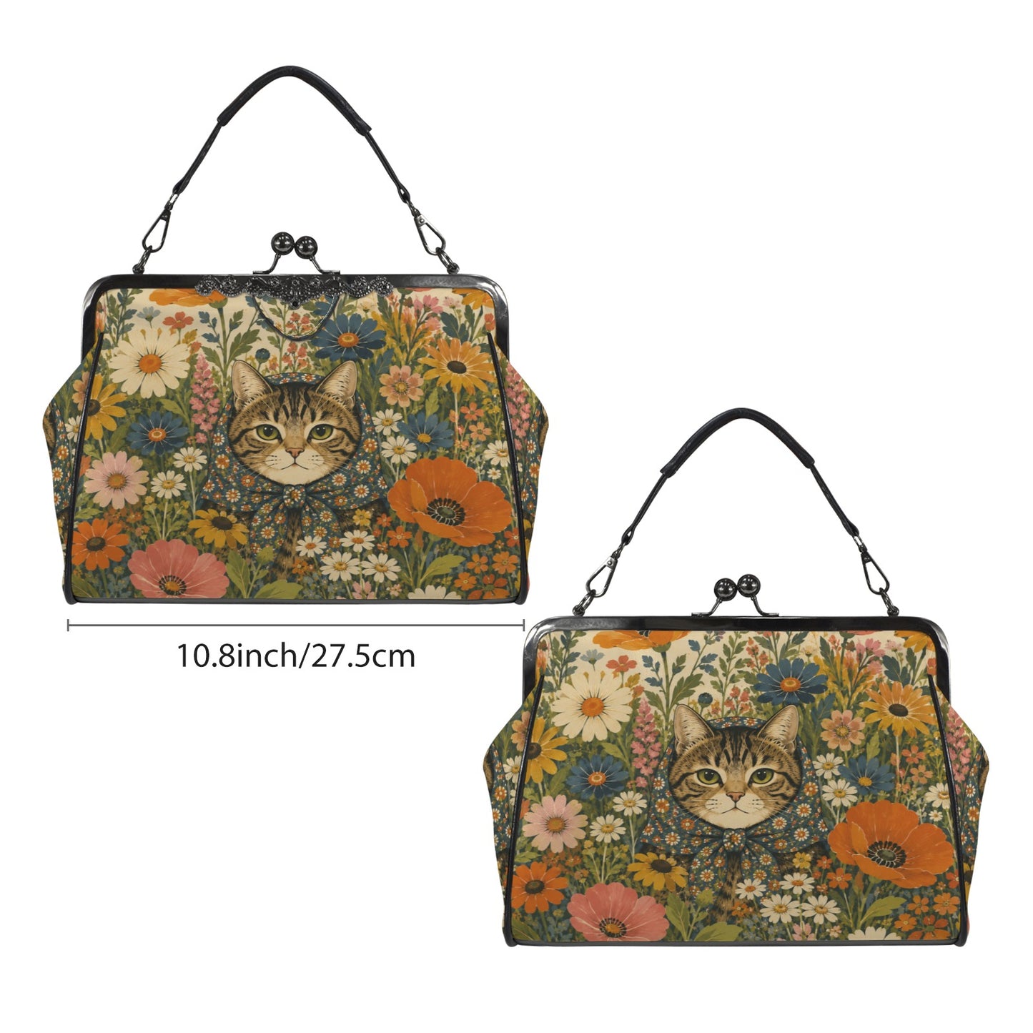 Babushka Cat  Garden Peeper Vintage Style Kisslock Purse