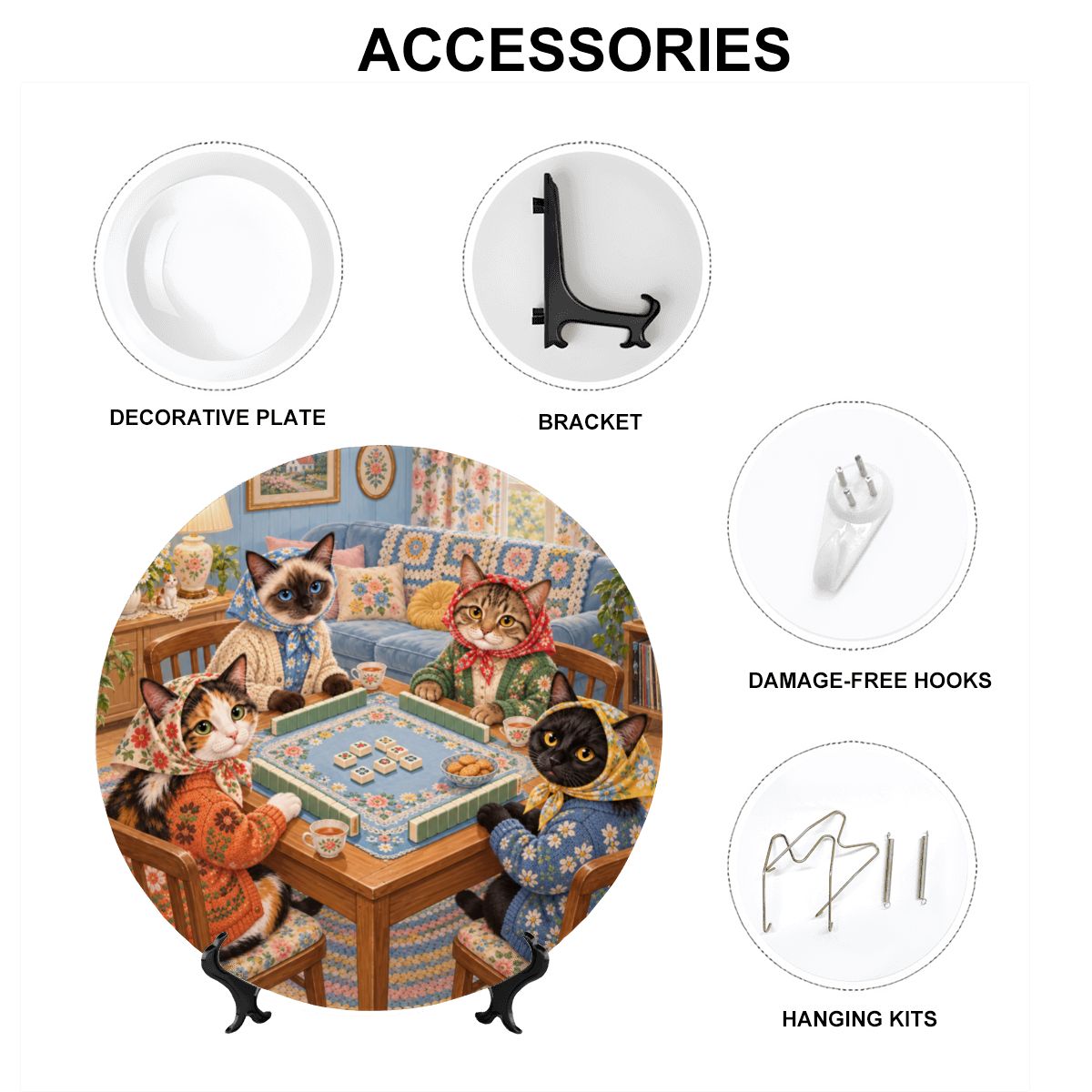 Babushka Cats Playing Mahjong Decorative Plate