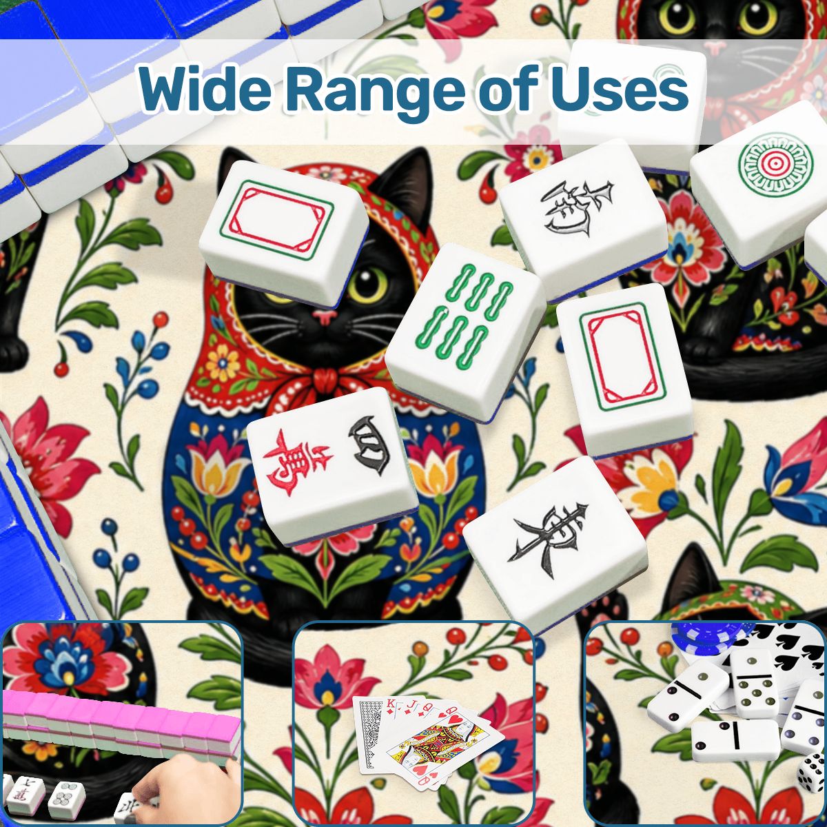 Babushka Black Cat Mahjong Mat 33"x33" (Ship Rolled up)