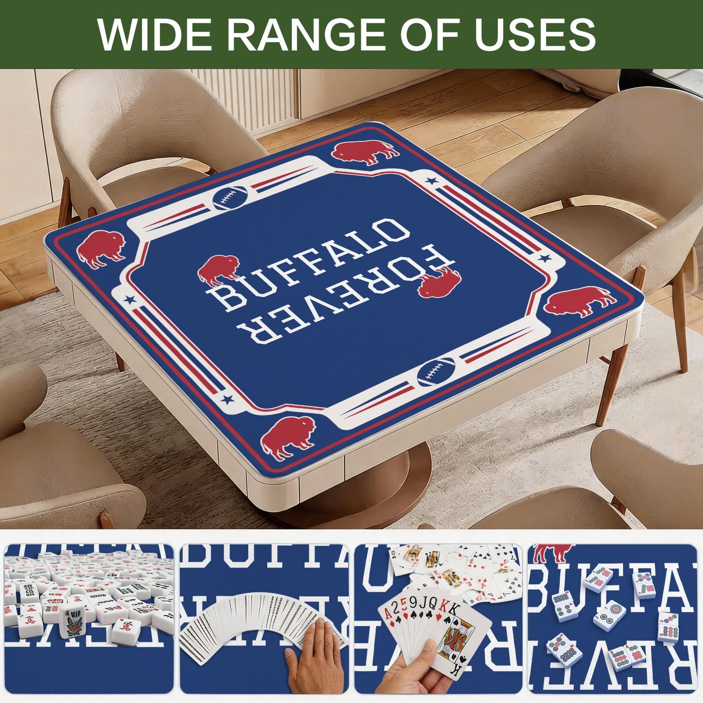 BUFFALO FOREVER Stitched-Edge Mahjong Table Mat 33" x 33" | Ships from USA