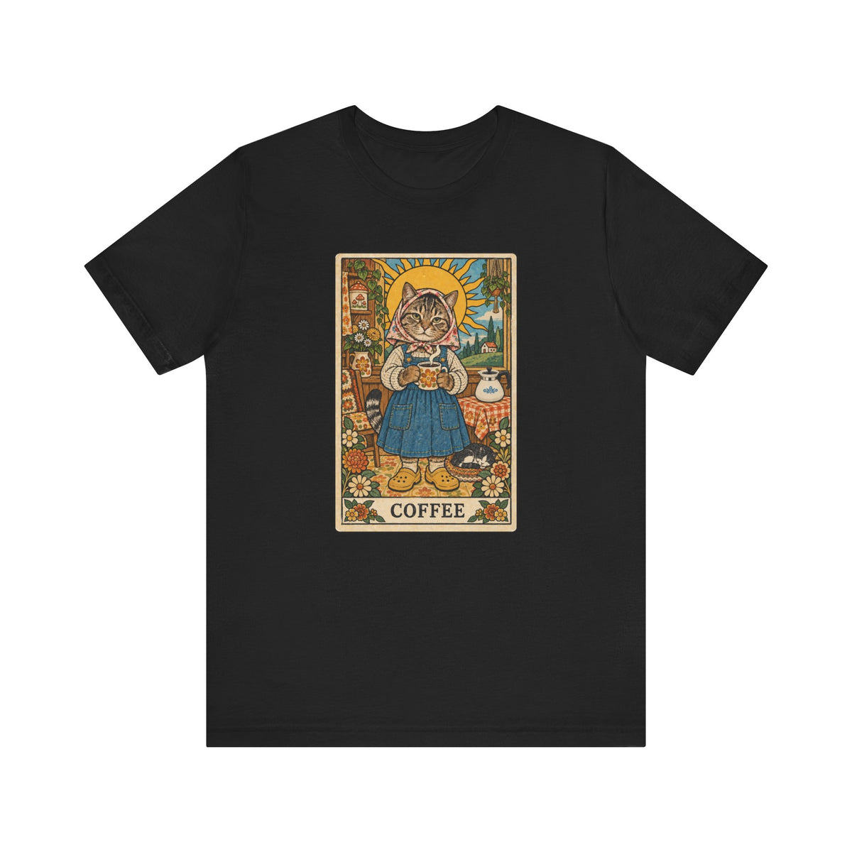 Babushka Cat Coffee Tarot Unisex Jersey Short Sleeve Tee