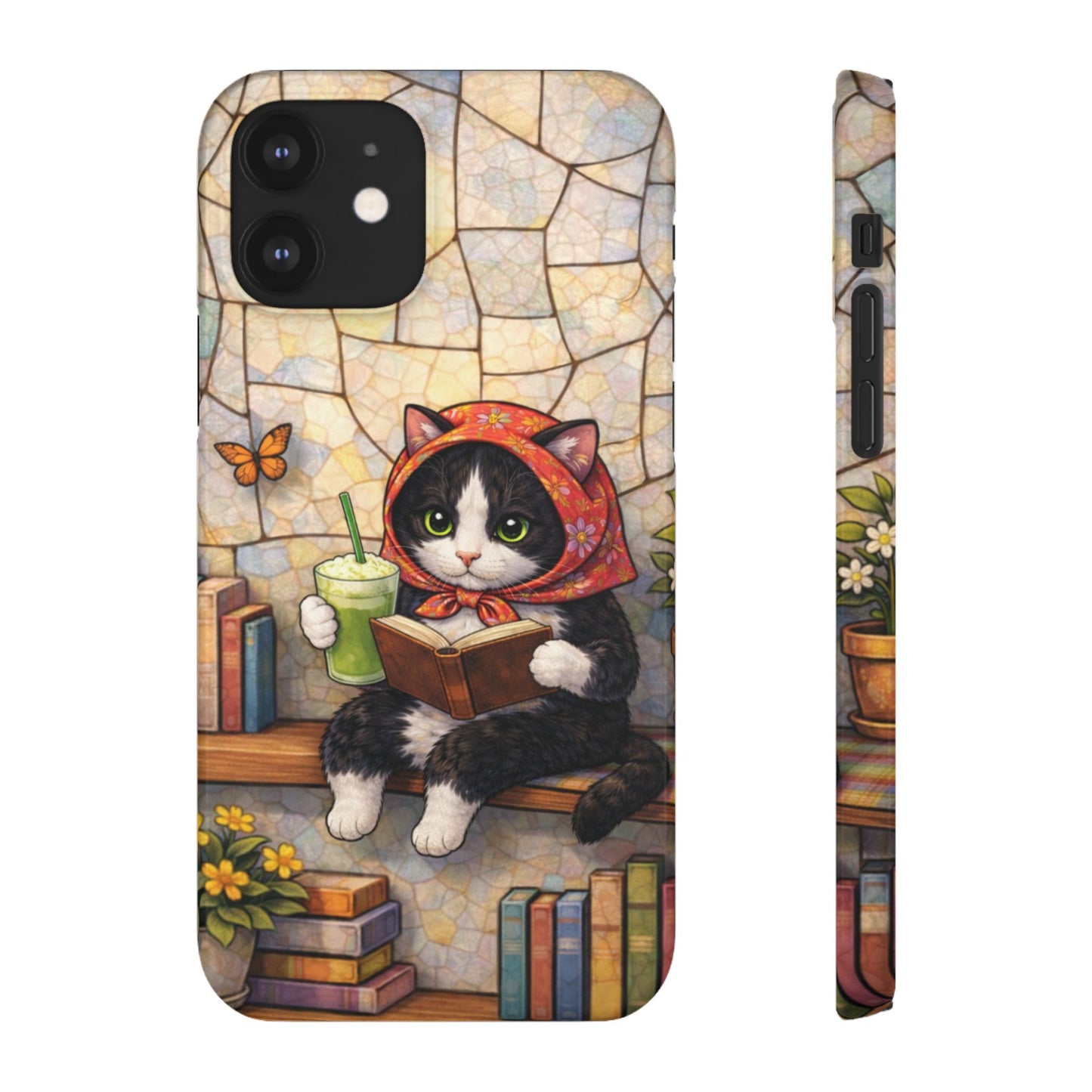 Babushka Cat Reads, Tuxedo Cat Literary Snap Phone Case