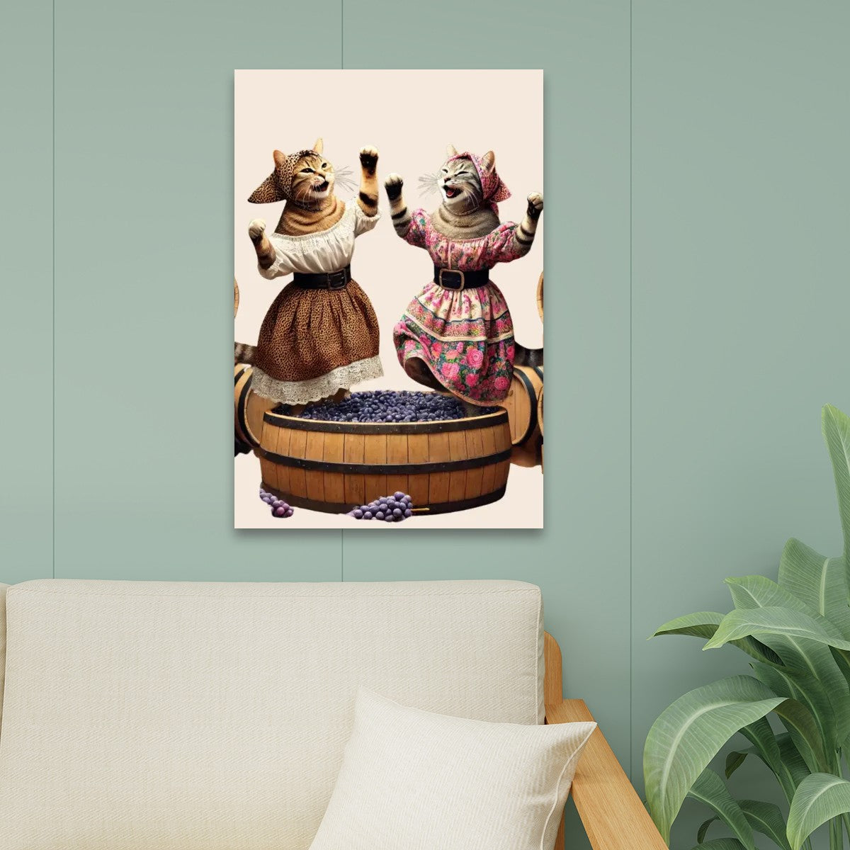Babushka Cats Stomp Grapes Canvas Prints Wall Art