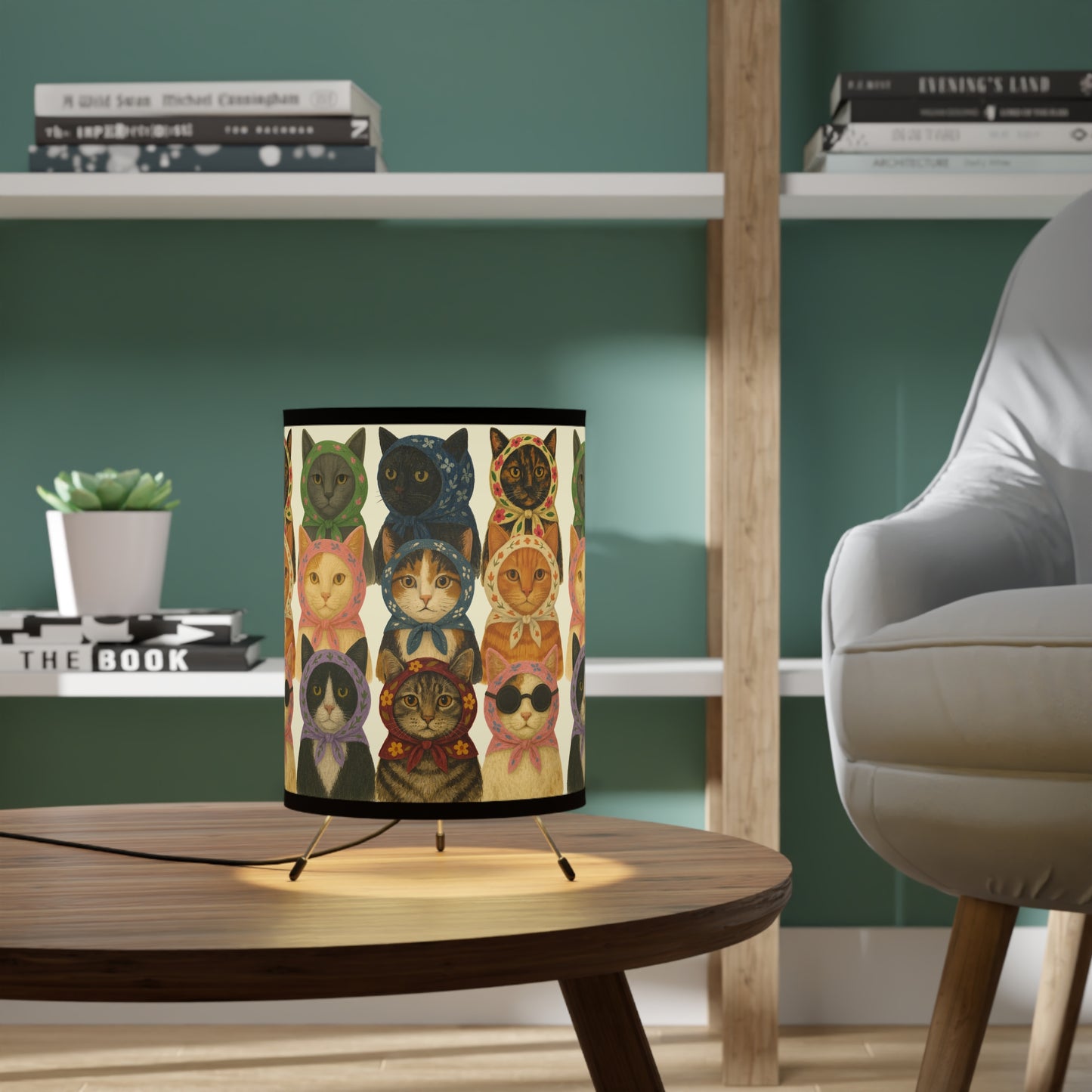 Babushka Cat Varieties Kitschy Tripod Lamp with High-Res Printed Shade, US\CA plug