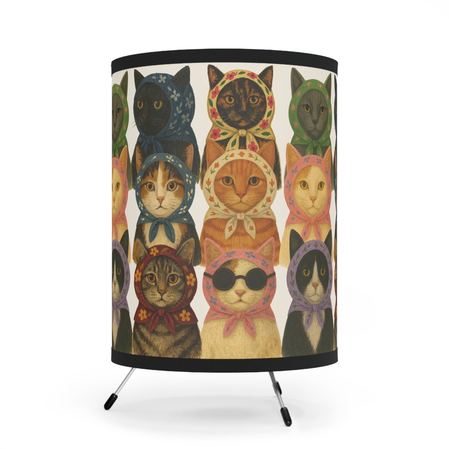 Babushka Cat Varieties Kitschy Tripod Lamp with High-Res Printed Shade, US\CA plug