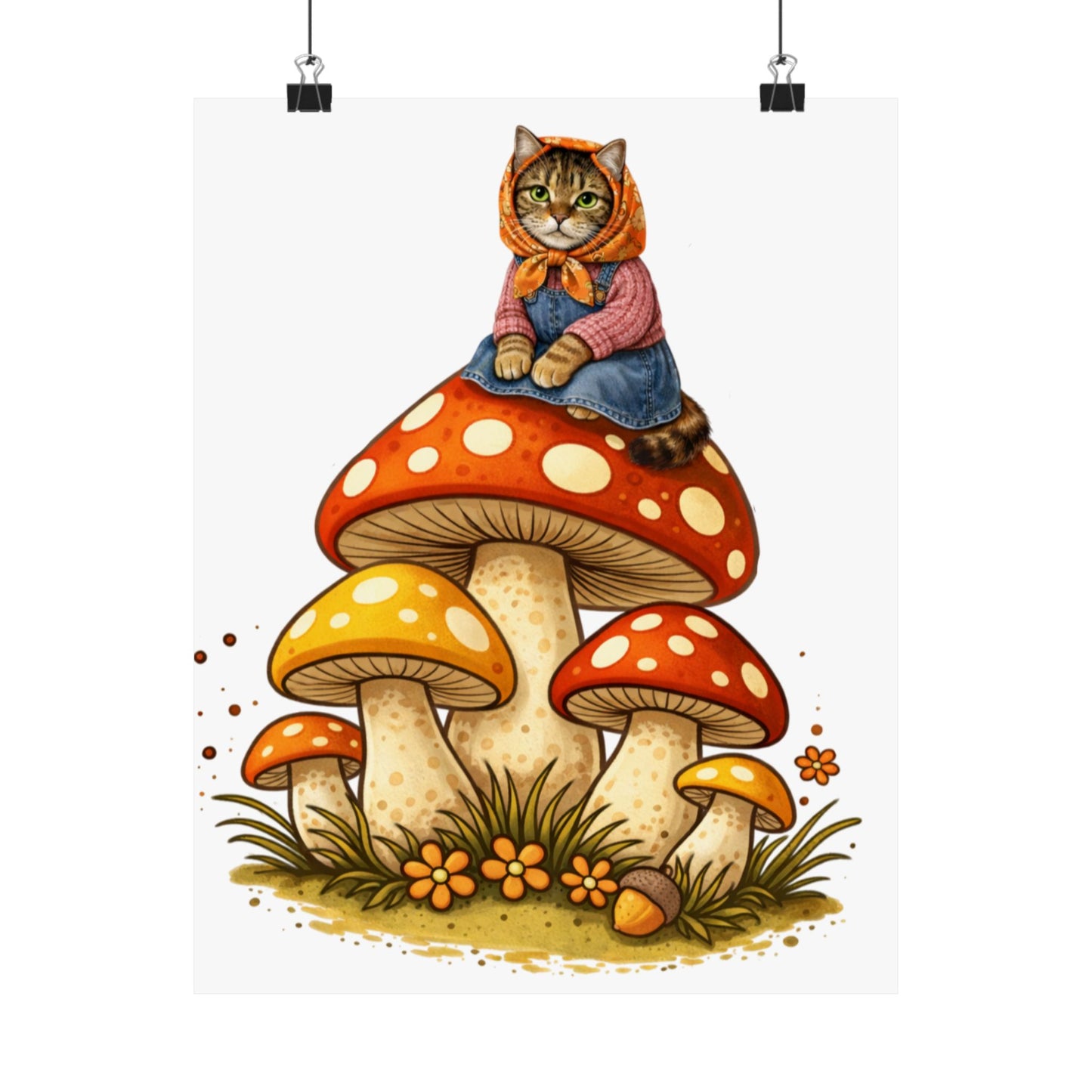 Babushka Cat Merry Mushroom Matte Vertical Poster