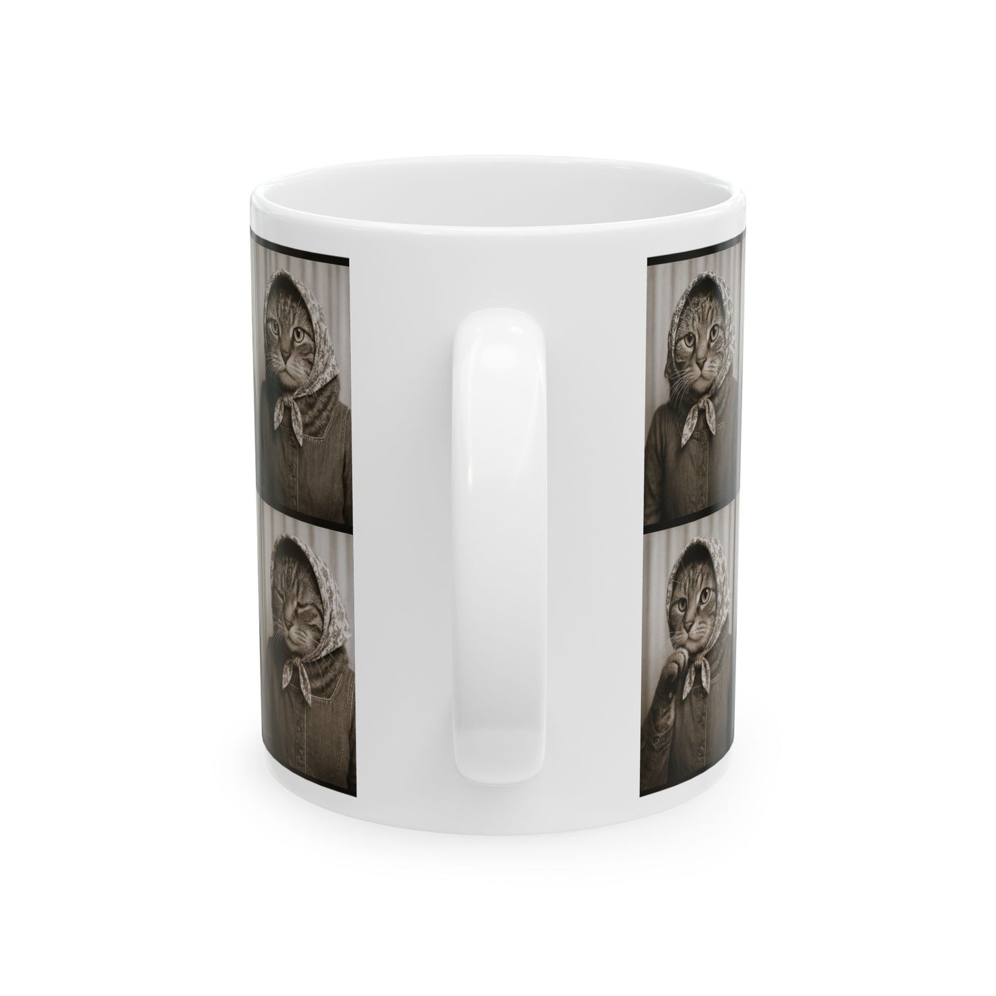 Babushka Cat Photo Booth Cat Humor Ceramic Mug