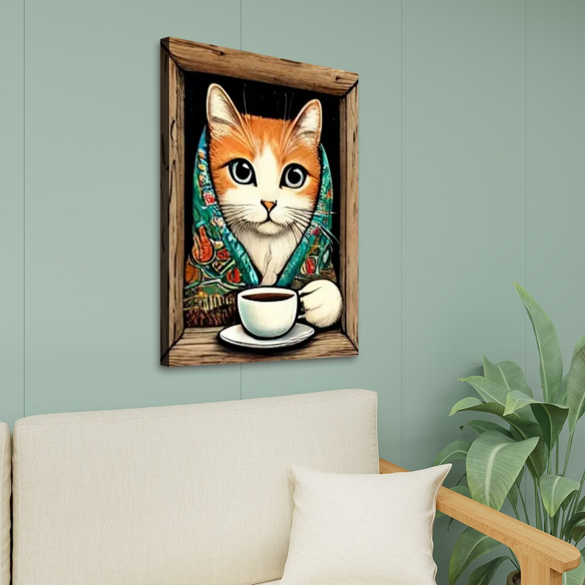 Babushka Cat Window Scene Canvas Print Wall Art