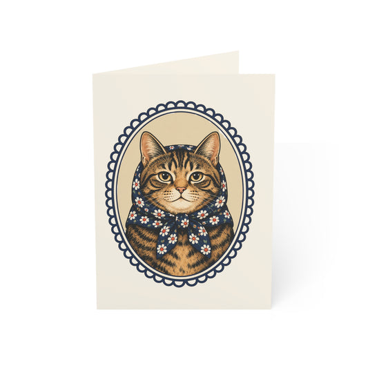 Babushka Cat General Greeting Cards Set of 10-Blank Inside