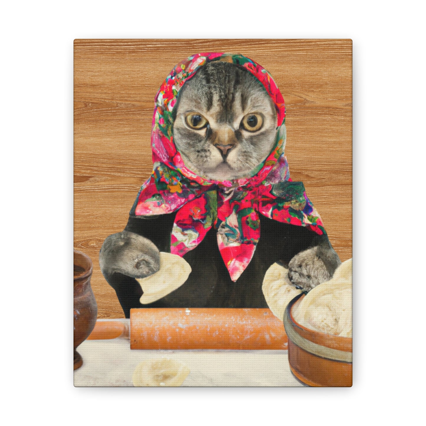 Babushka Cat Makes Pierogi Wall Art