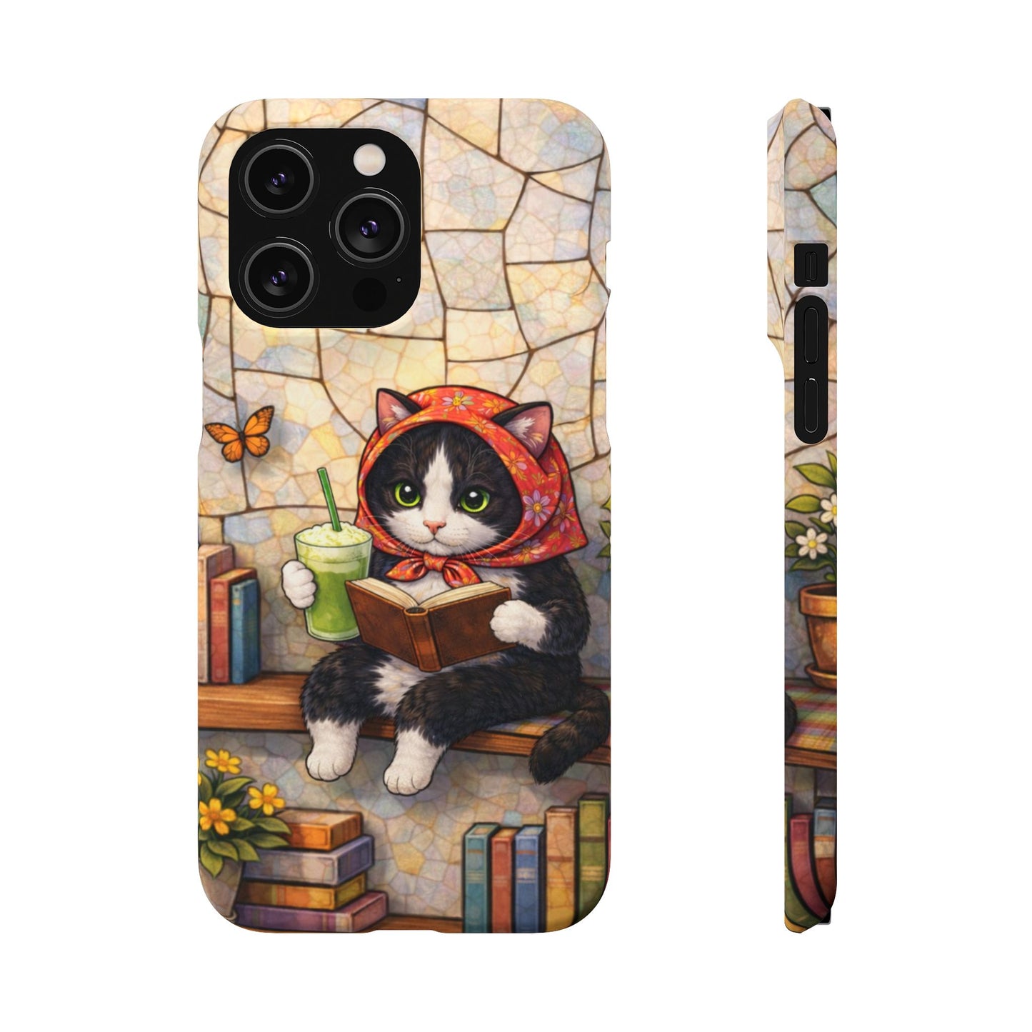 Babushka Cat Reads, Tuxedo Cat Literary Snap Phone Case