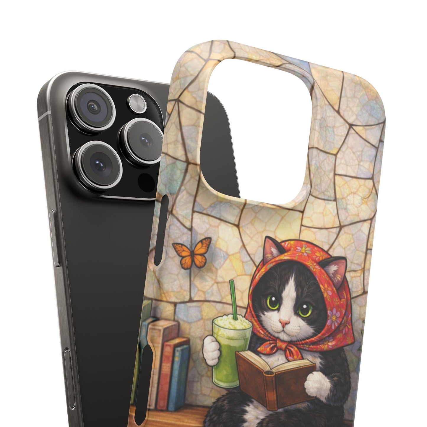 Babushka Cat Reads, Tuxedo Cat Literary Snap Phone Case