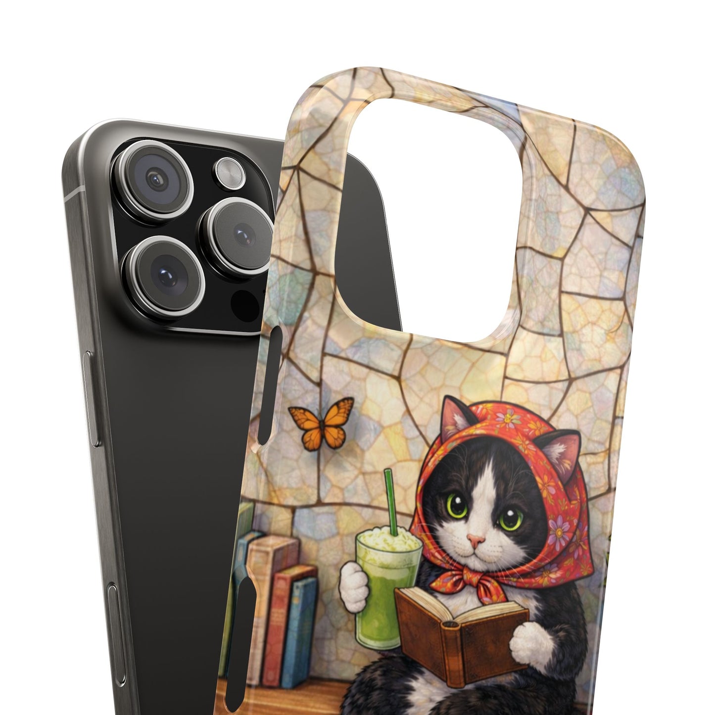 Babushka Cat Reads, Tuxedo Cat Literary Snap Phone Case