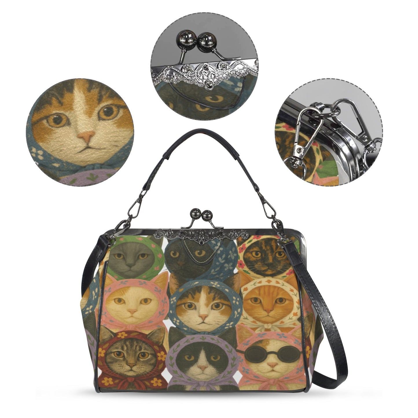 Kitschy Babsushka Cat Vintage Style Kisslock Crossbody Shoulder Bag(Model 1752)