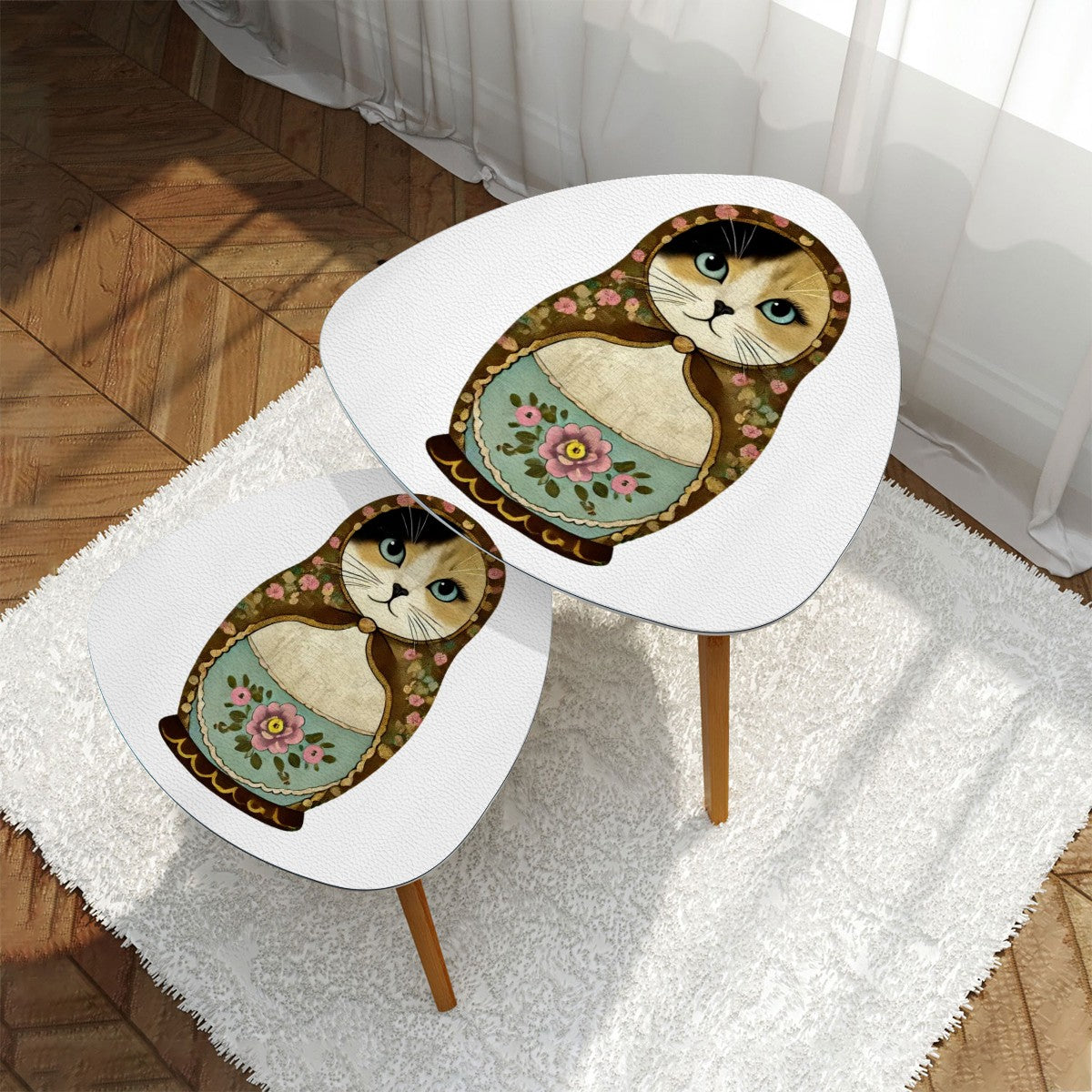 Catroyshka Cat Triangle Coffee Table Set of 2 (Made in USA)