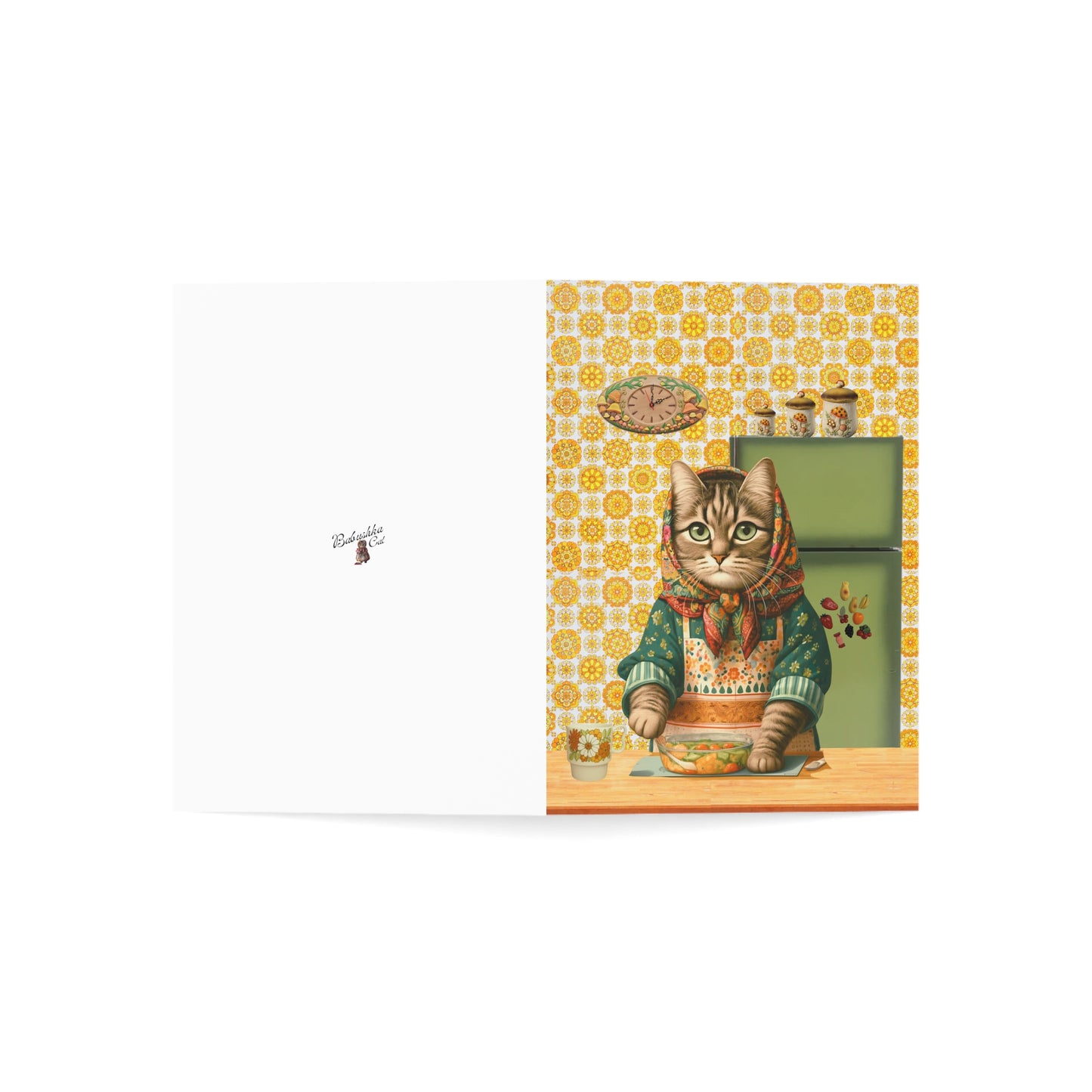 Babushka Cat Greeting Cards Set of 10-Blank Inside