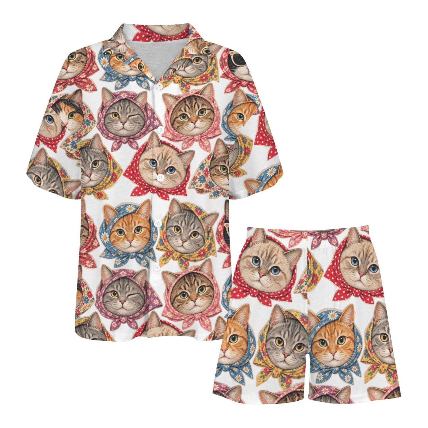 Babushka Cat Fun Heads Two-Piece Pajama Set