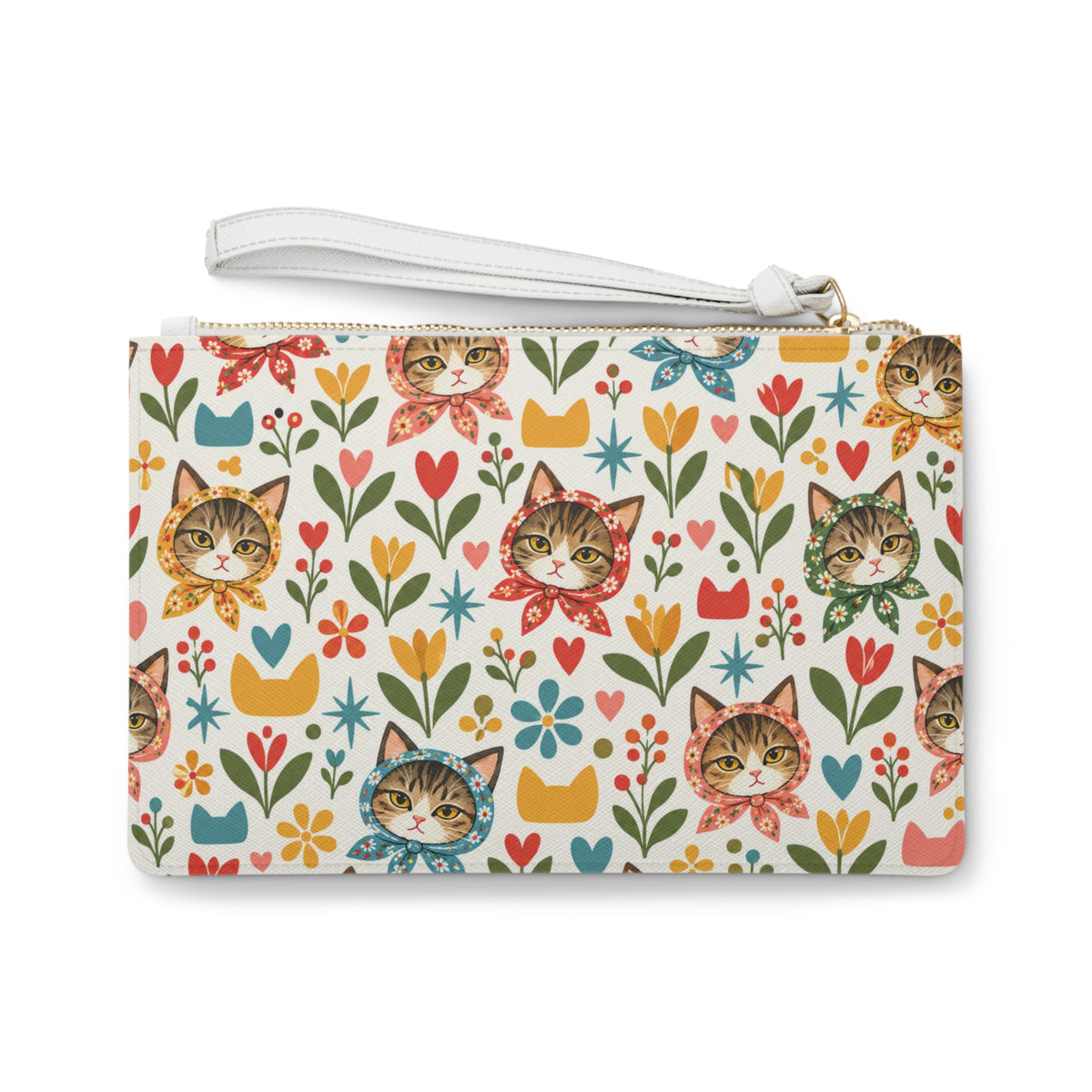 Babushka Cat Heads Whimsical Clutch Bag