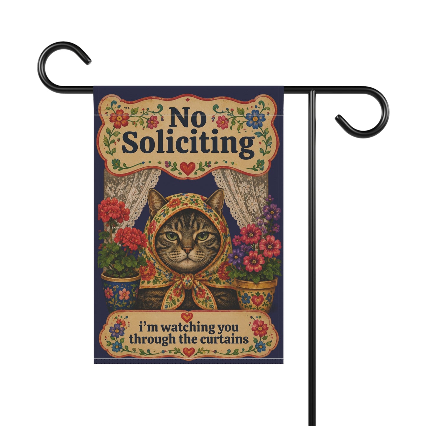 Babushka Cat No Soliciting Humor Garden Flag (no pole)