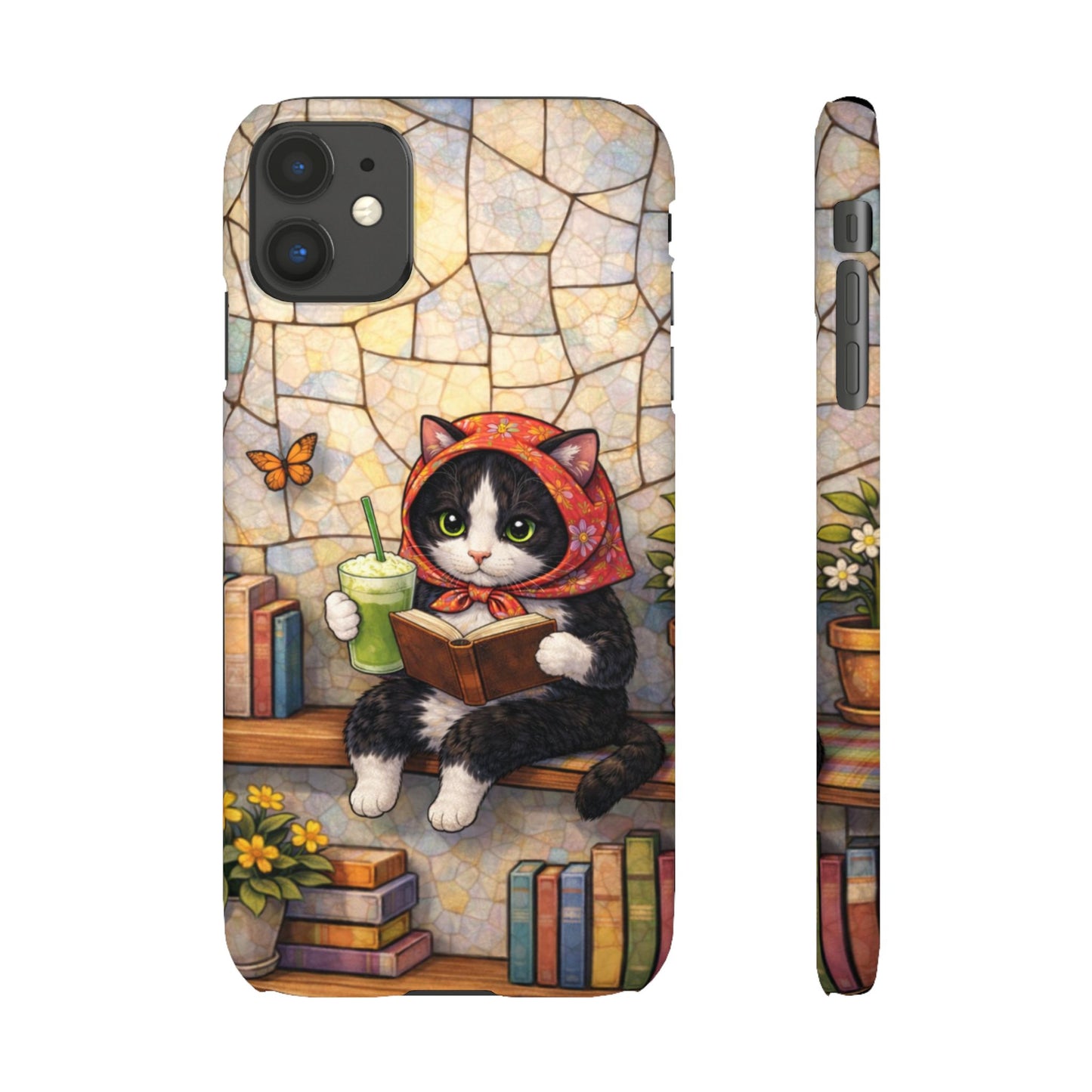 Babushka Cat Reads, Tuxedo Cat Literary Snap Phone Case