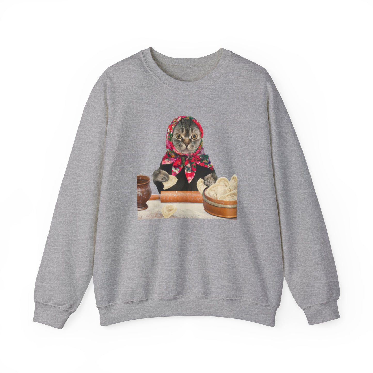 Babushka Cat Sweatshirt, Polish Tabby Cat, Unisex Heavy Blend Crewneck Sweatshirt for Polish Pride