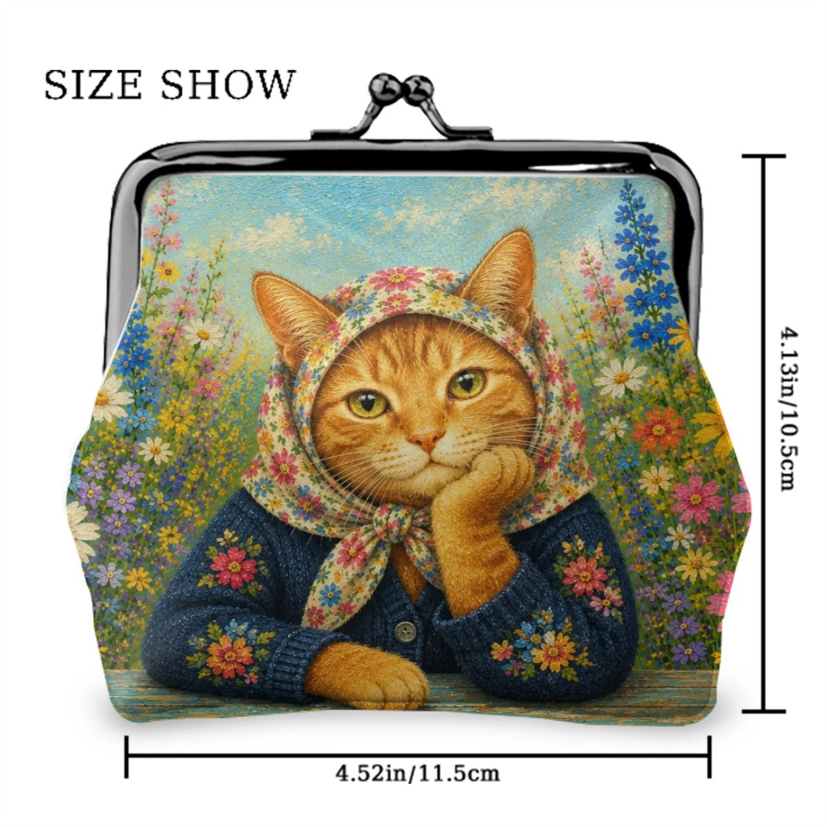 Babushka Cat, Ginger Love Kiss Lock Coin Purse