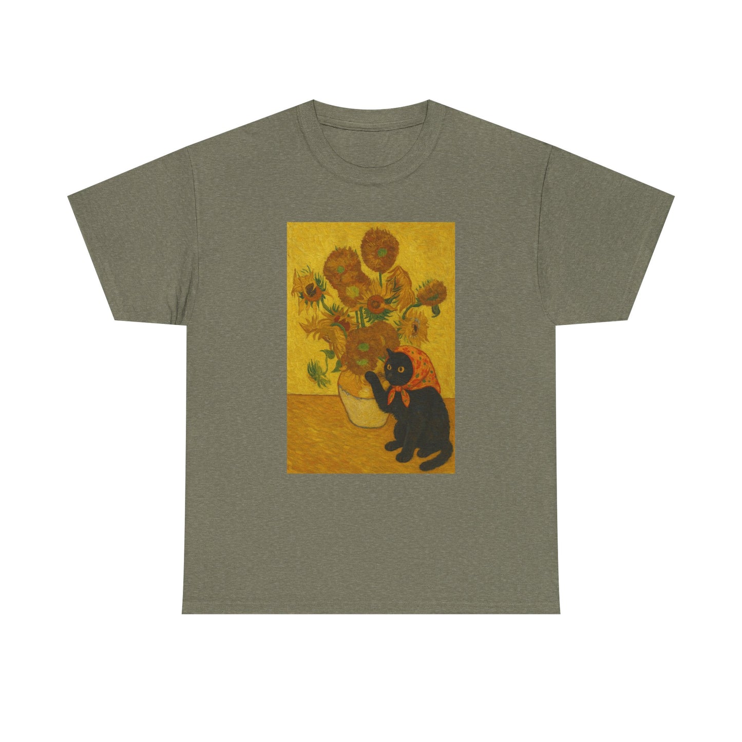 Van Gogh Black Cat in Babushka Unisex Heavy Cotton Tee