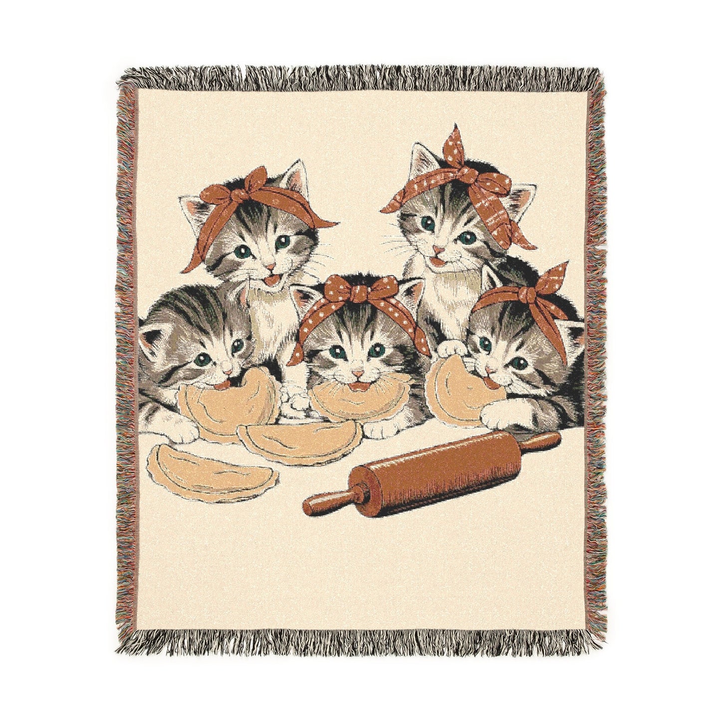 Babushka Kittens Pierogi Helpers Woven Blanket