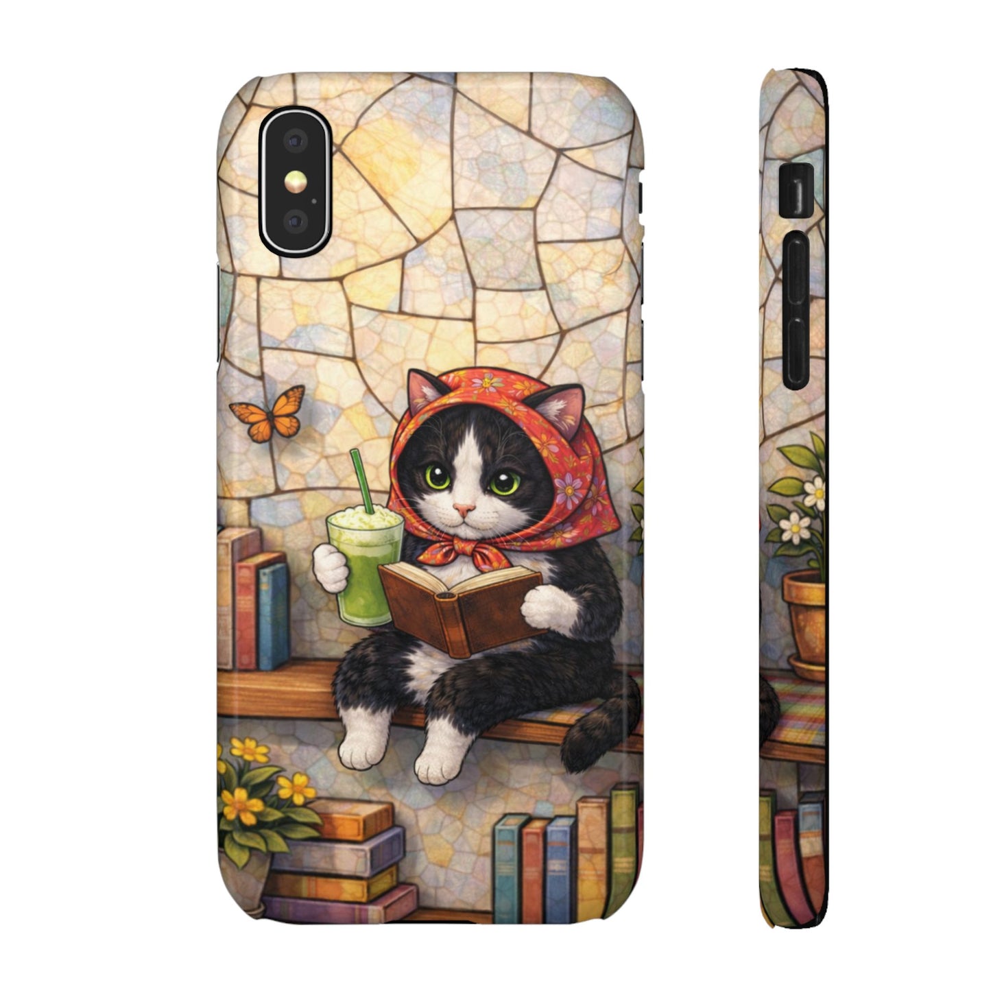 Babushka Cat Reads, Tuxedo Cat Literary Snap Phone Case