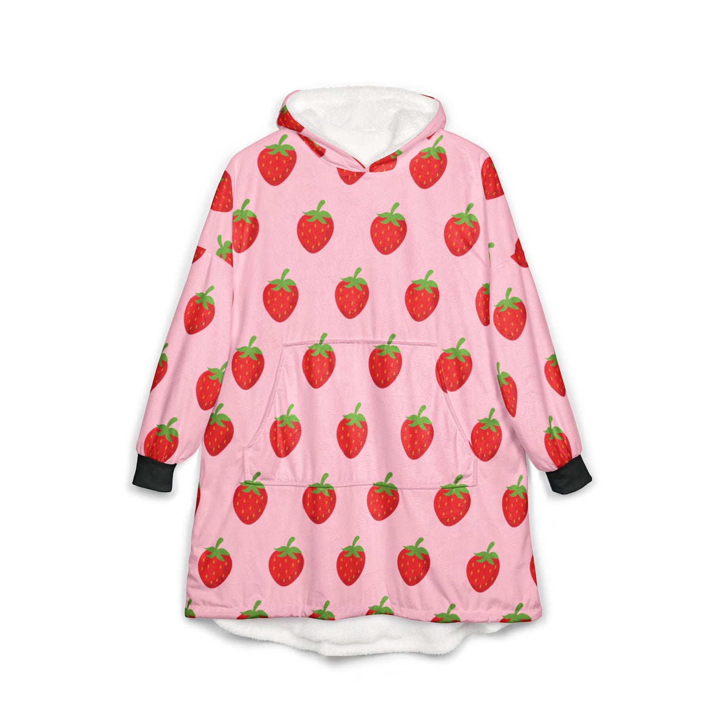Babushka Strawberry Patch  Patterned Cozy Hooded Blanket