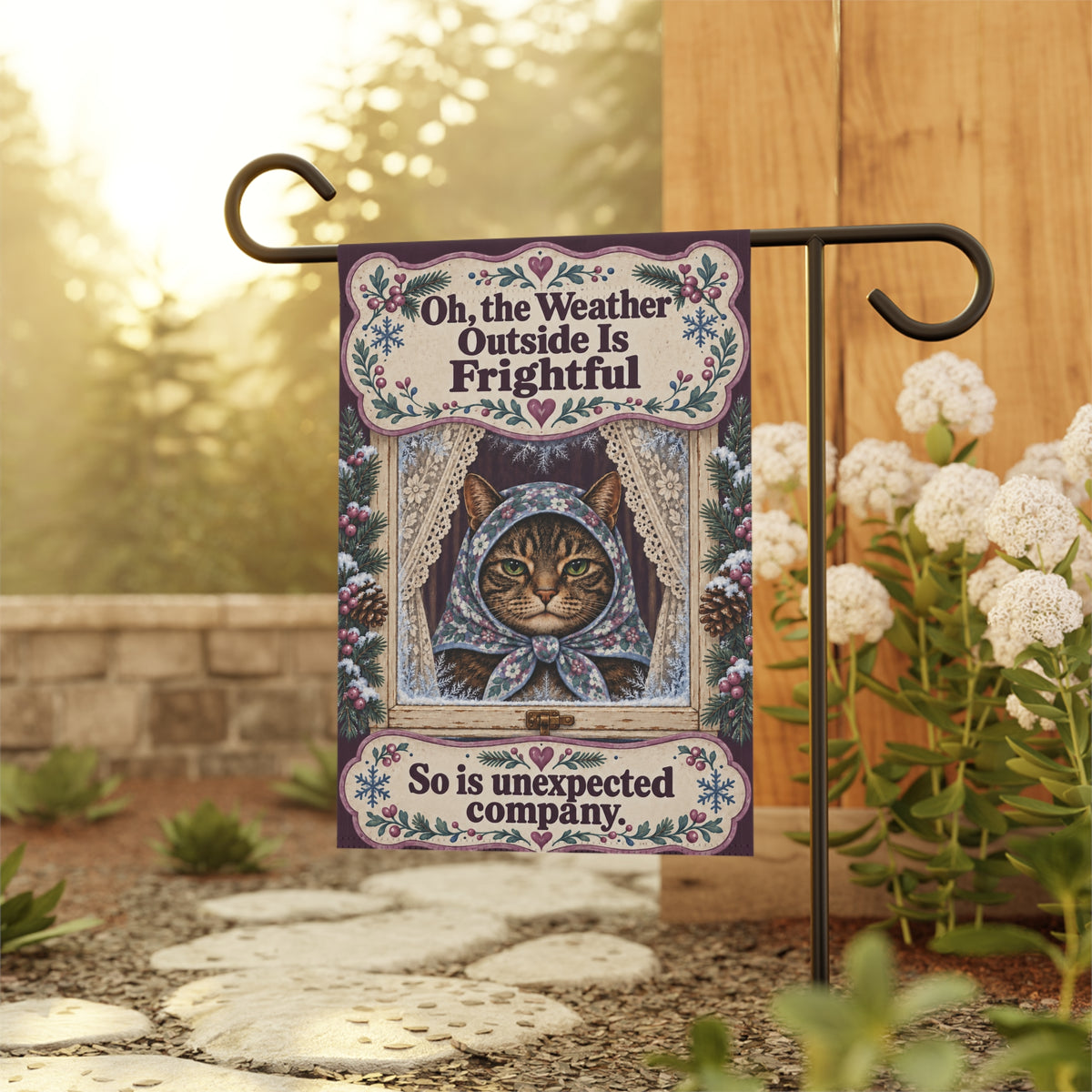 Babushka Cat Garden Flag Winter Humor (no pole)