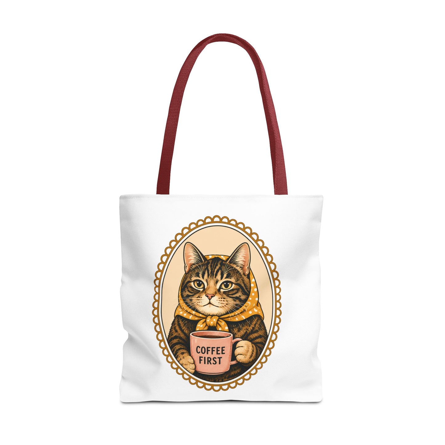 Babushka Cat Coffee First Cameo Tote Bag