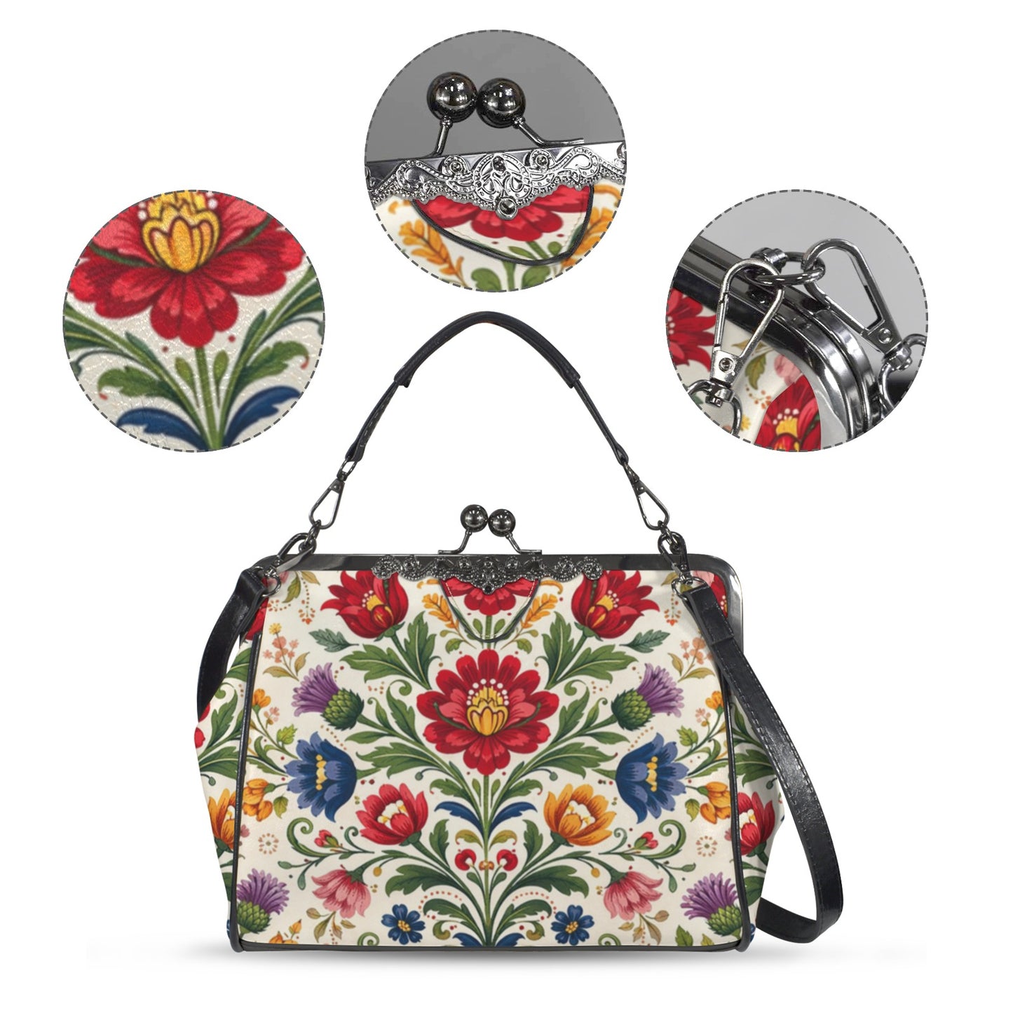 Wycinanki Folk Art Kisslock Vintage Style Crossbody Shoulder Bag