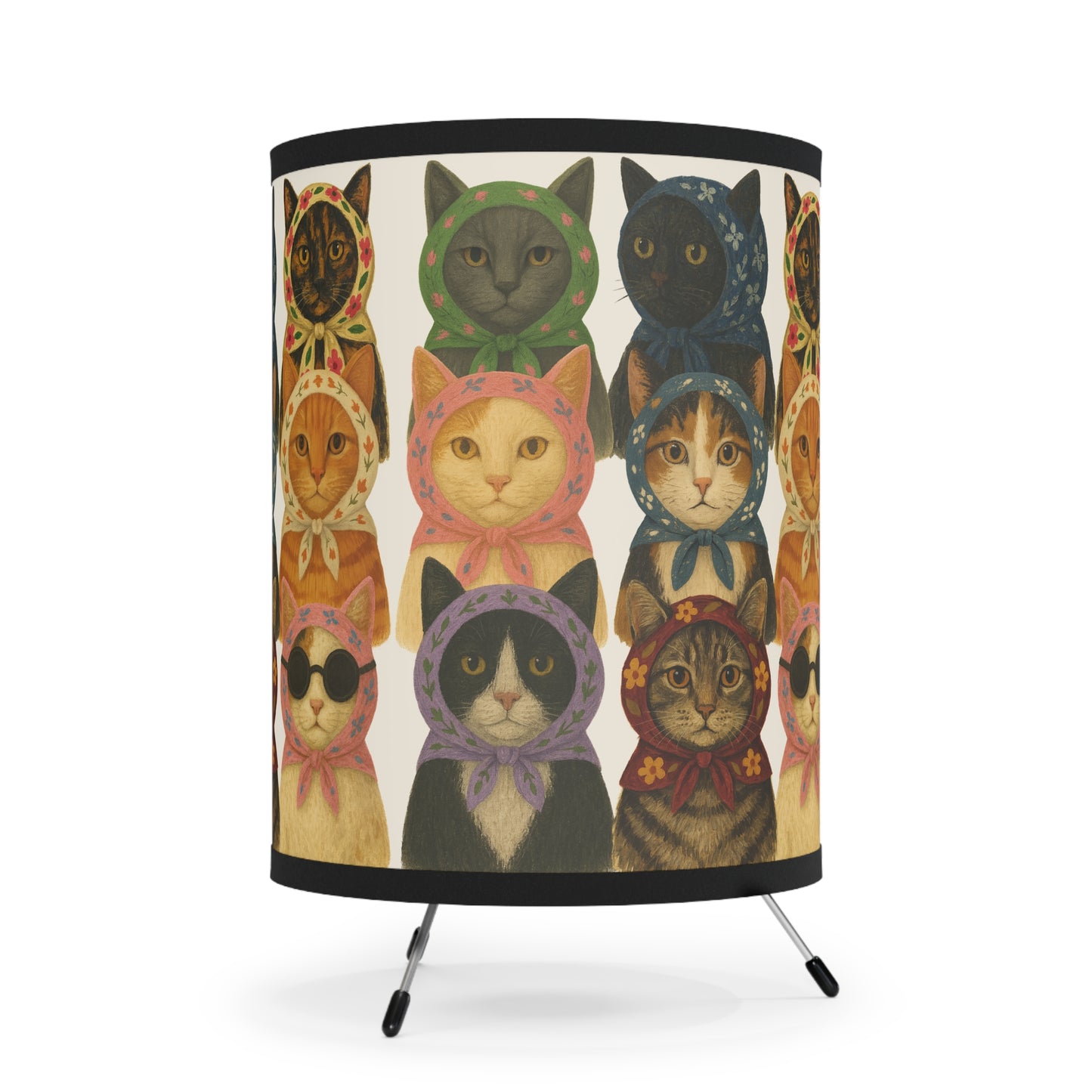 Babushka Cat Varieties Kitschy Tripod Lamp with High-Res Printed Shade, US\CA plug