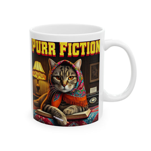 Babushka Cat Movie Parody-Purr Fiction Funny Kitschy Ceramic Mug