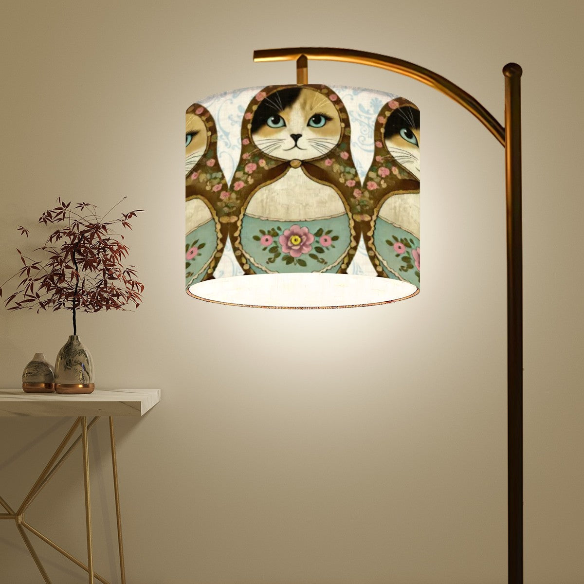 Catroyshka Cat Kitschy Cottage Arc Floor Lamp (Made in USA)