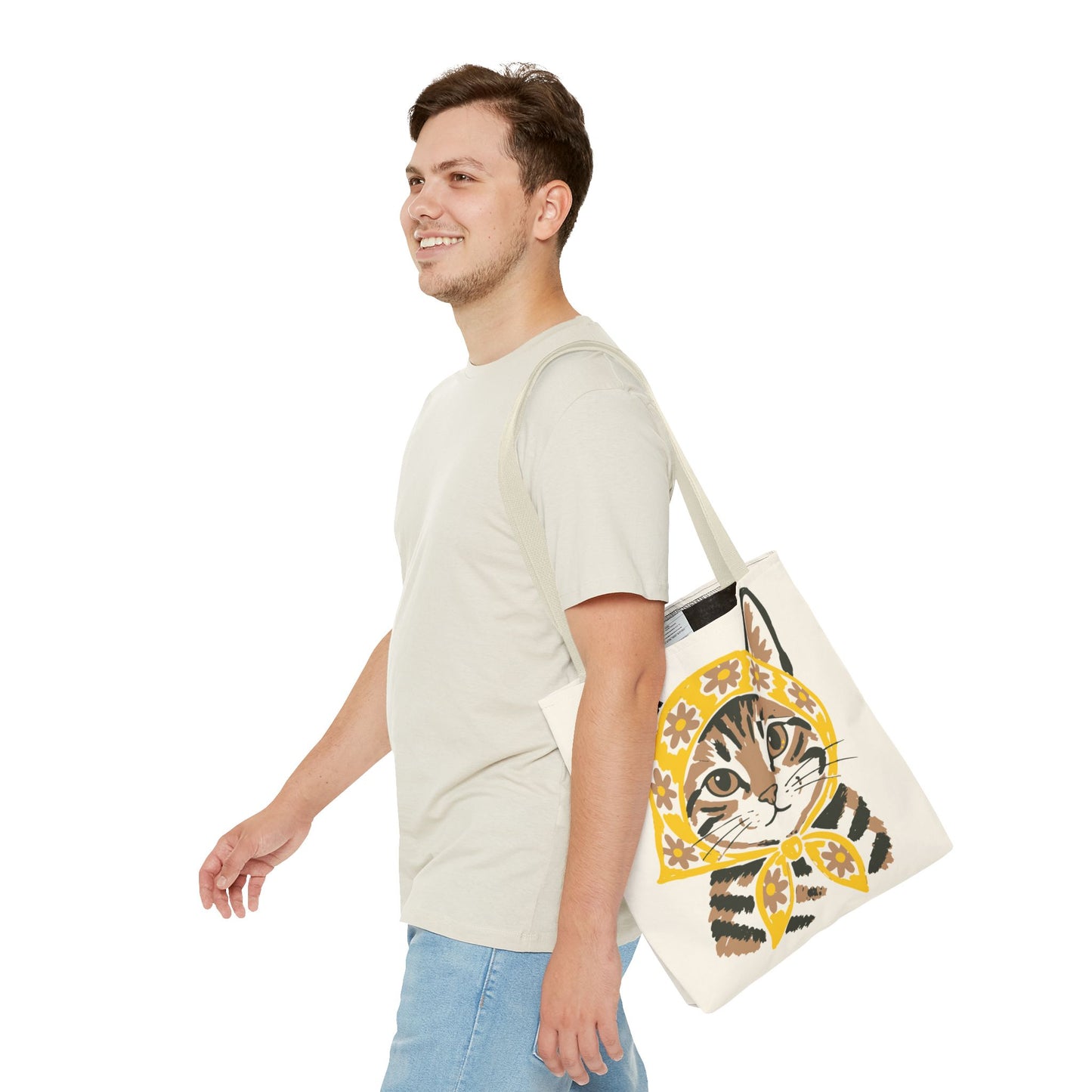 Babushka Cat, Tabby Cat Tote Bag (AOP)