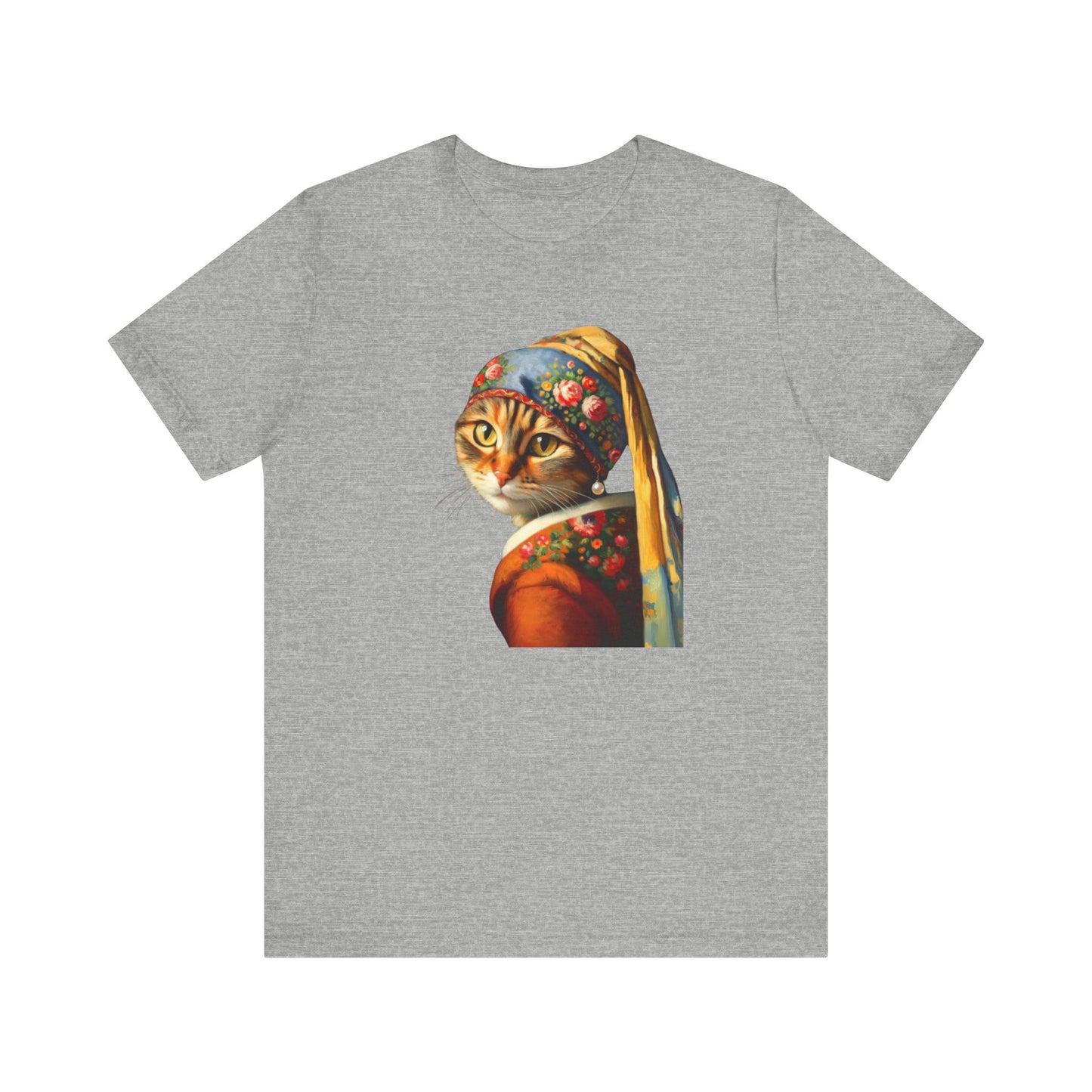 Babushka Cat With a Pearl Earring, Cat Art Parody Unisex Jersey Short Sleeve Tee for Cat Lovers