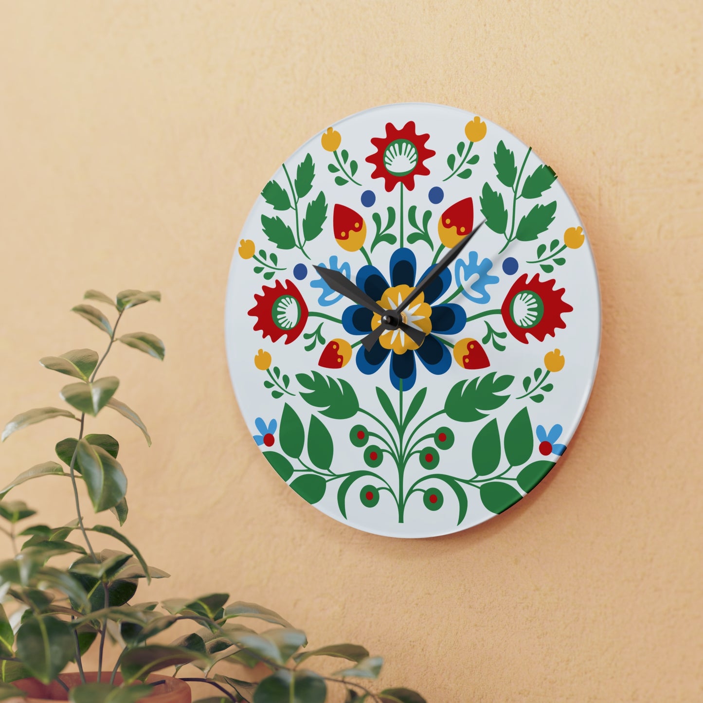 Polish Folk Art Wycinanki Pattern Acrylic Wall Clock