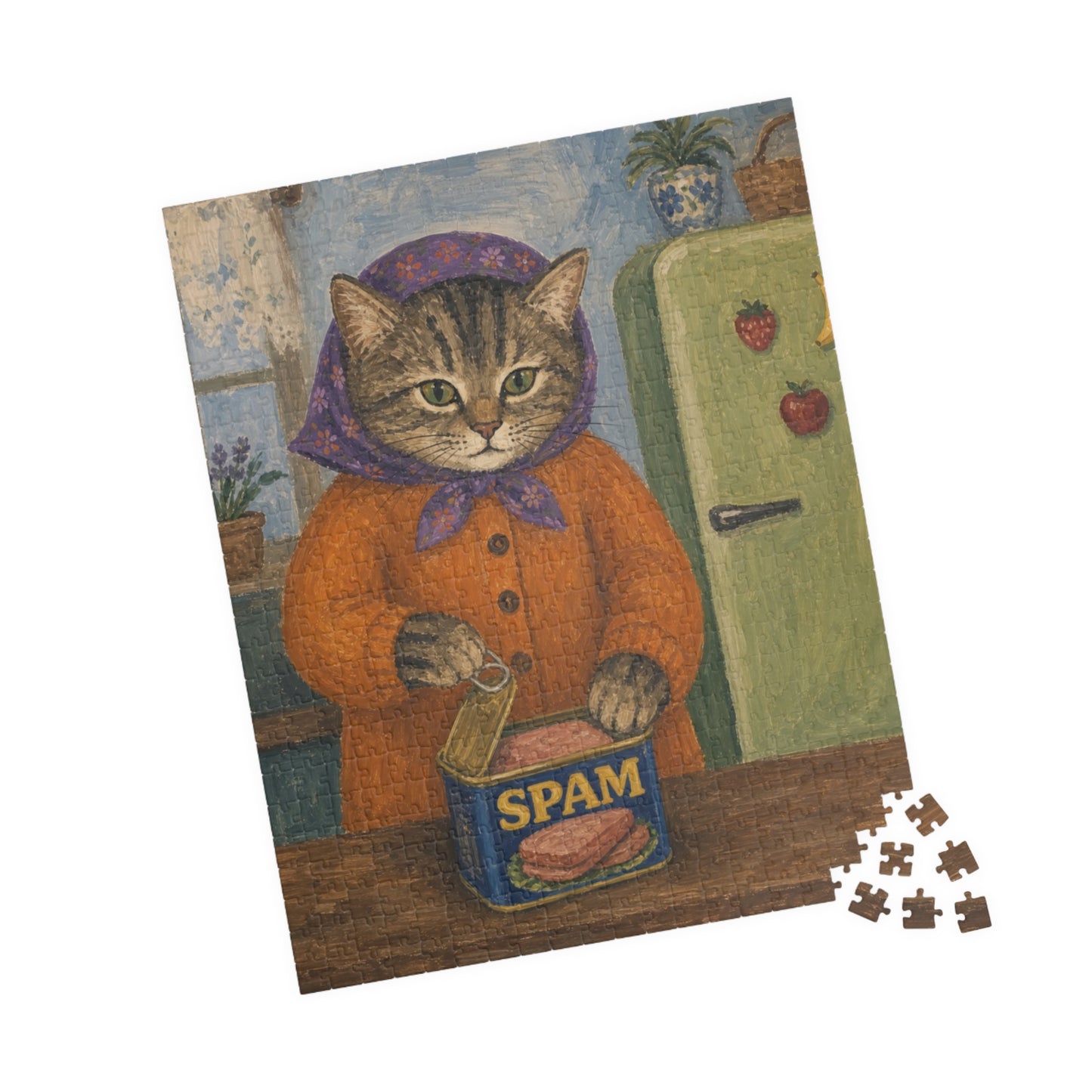 Babushka Cat Canned Ham Kitschy Sweet Puzzle (520 Piece)