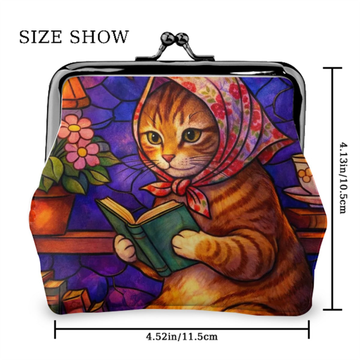 Babushka Cat Reading Peaceful Kiss Lock Coin Purse