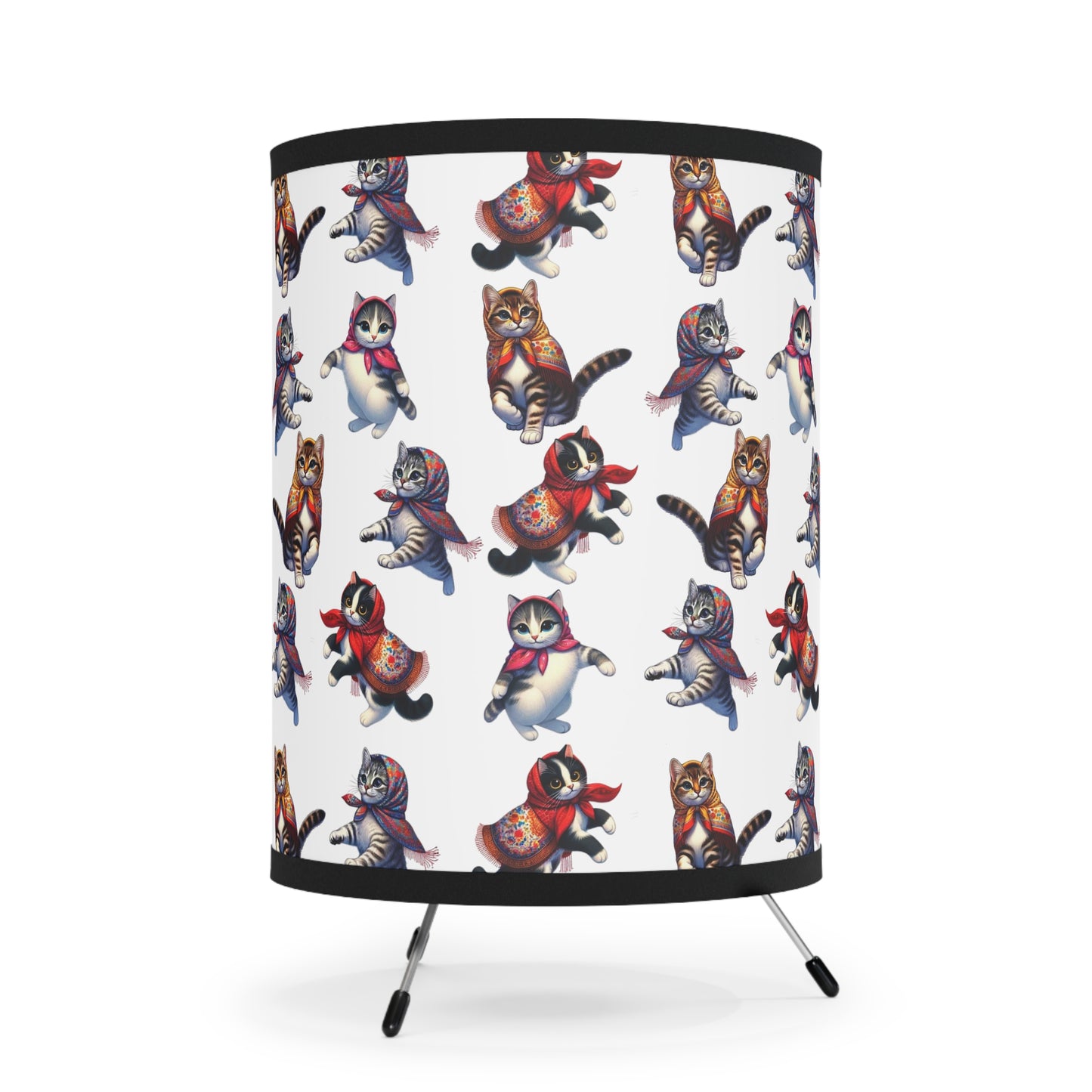 Babushka Kitties Tripod Lamp with High-Res Printed Shade, US\CA plug