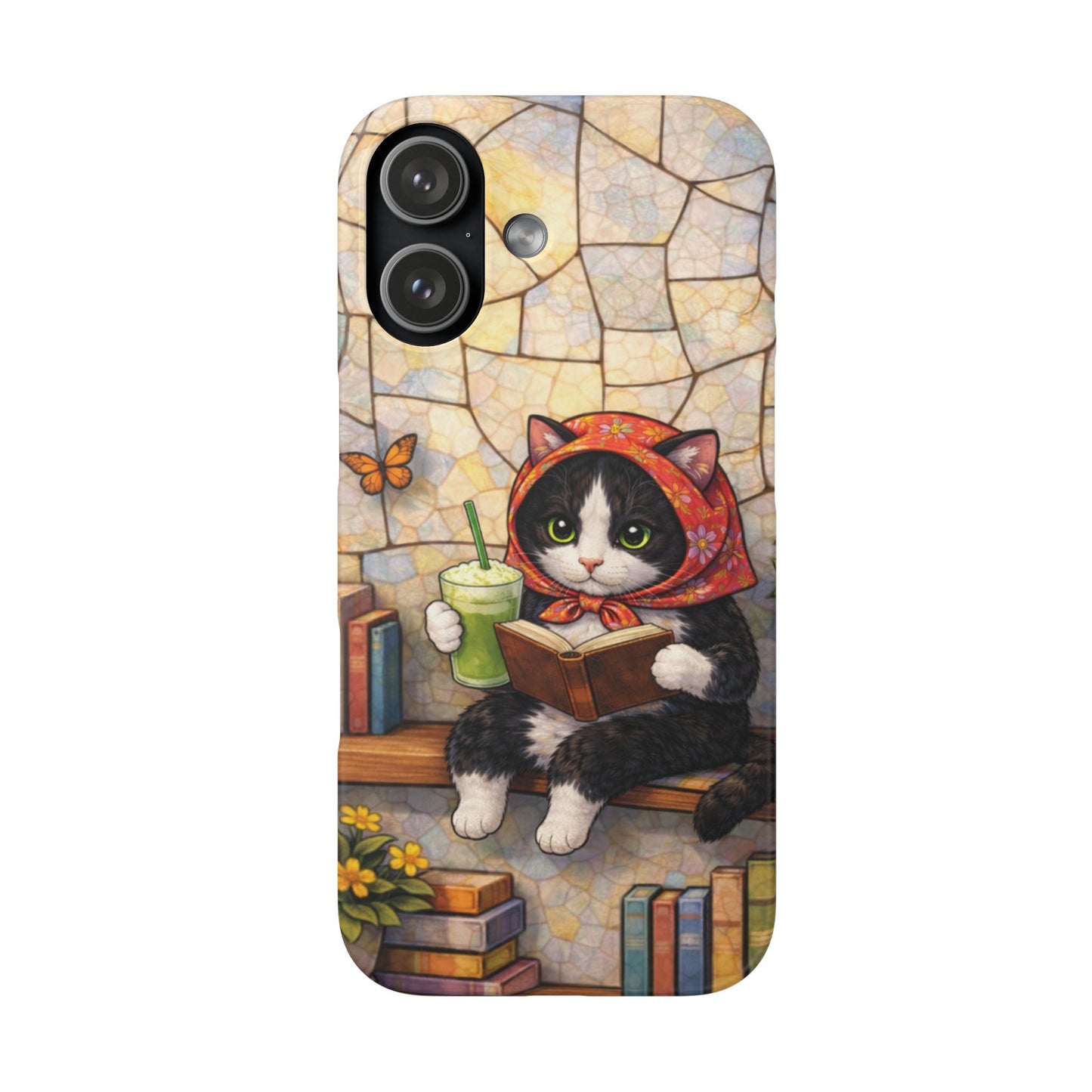 Babushka Cat Reads, Tuxedo Cat Literary Snap Phone Case